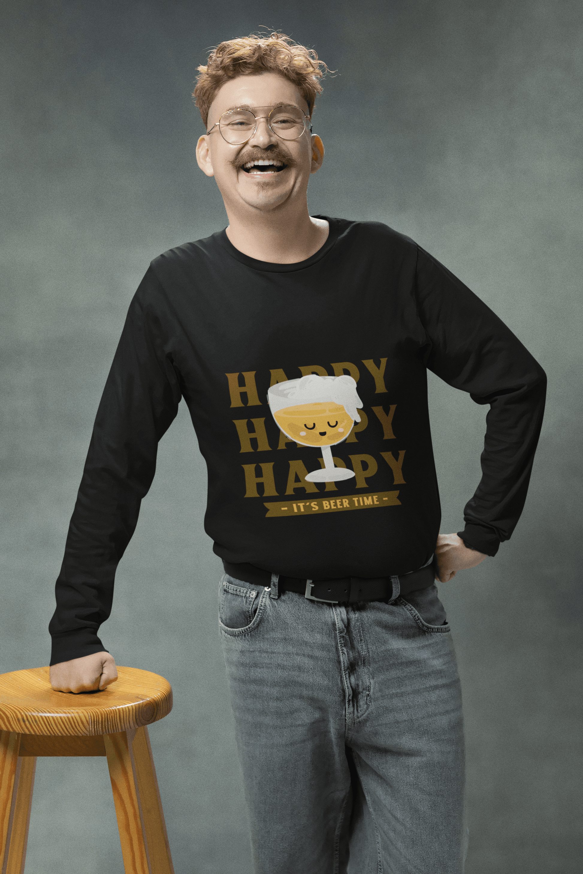 Beer Time Male Round Neck Full Sleeve T-shirt - Lyssian