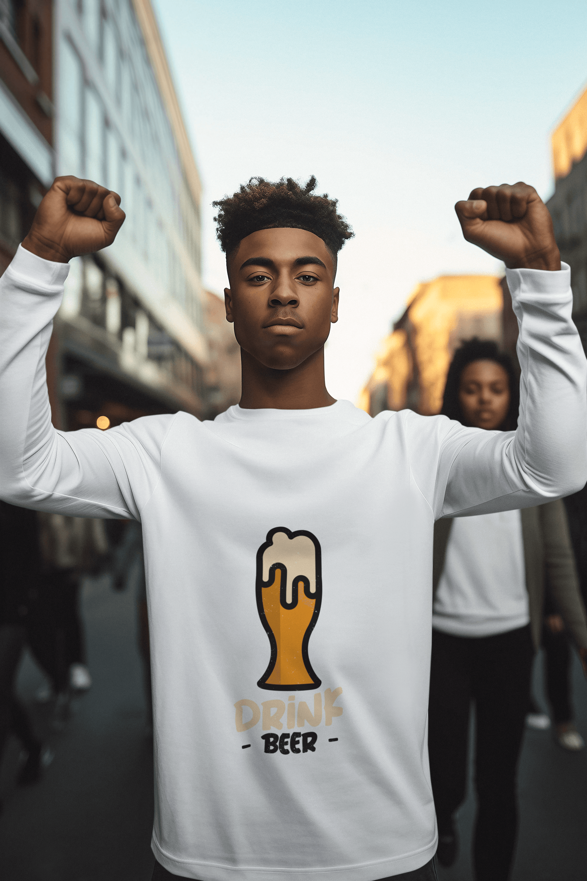 Drink Beer Male Round Neck Full Sleeve T-shirt - Lyssian