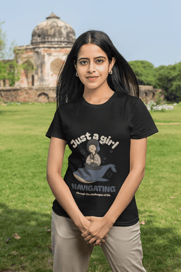 A Girl Women's Round Neck Half Sleeve T-shirt - Lyssian