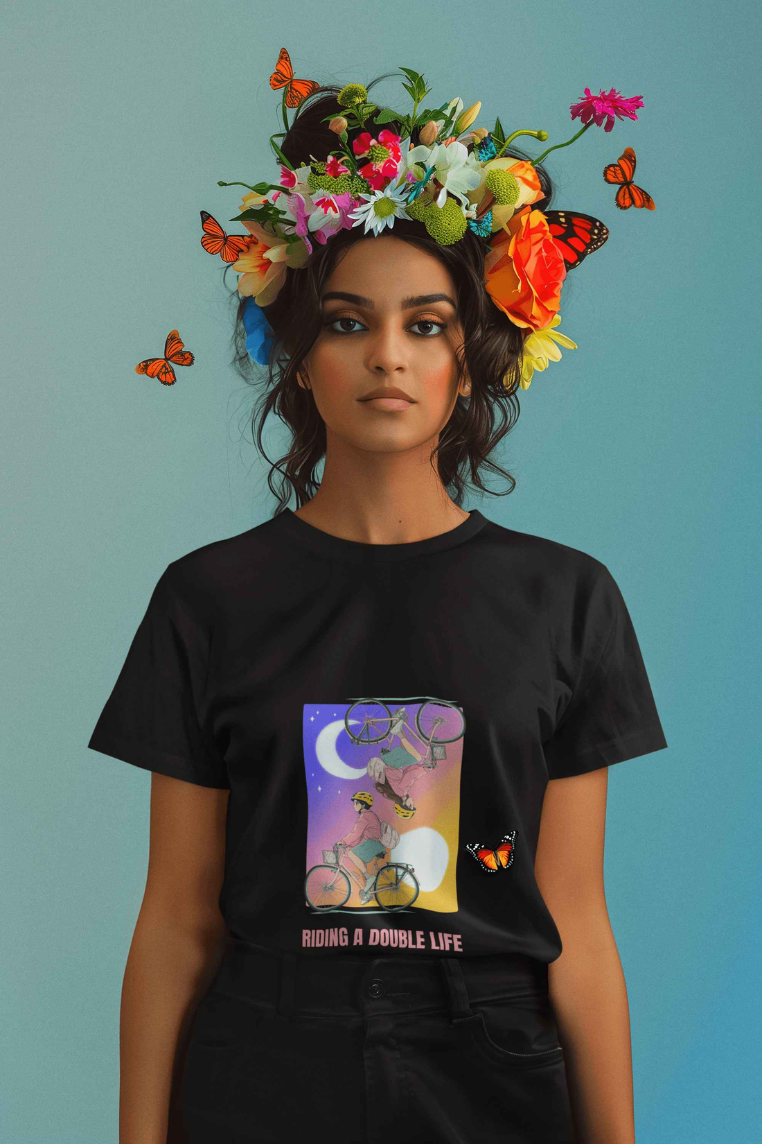 Double Life Women's Round Neck Half Sleeve T-shirt