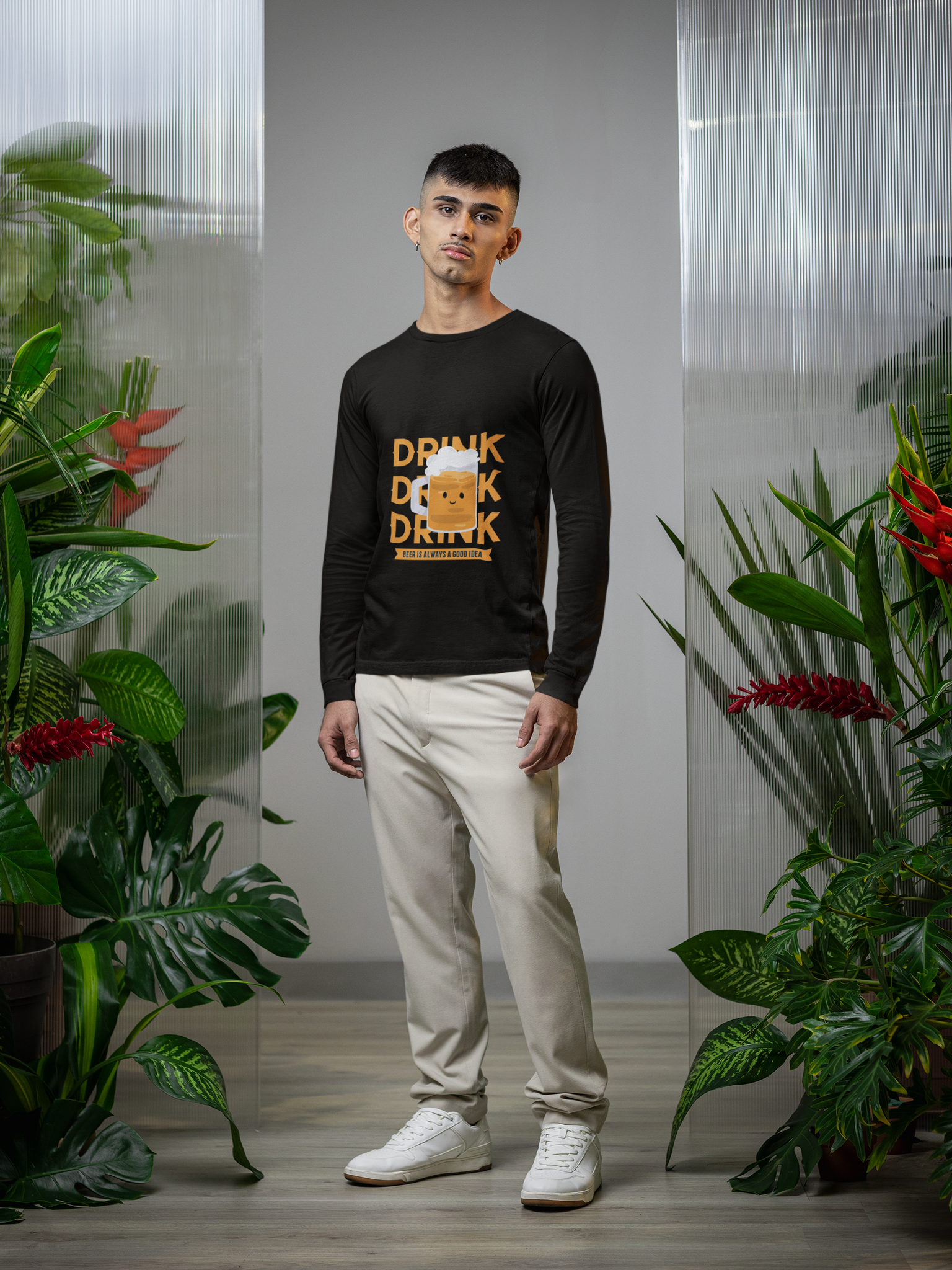 Drink Male Round Neck Full Sleeve T-shirt