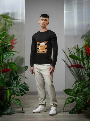 Drink Male Round Neck Full Sleeve T-shirt