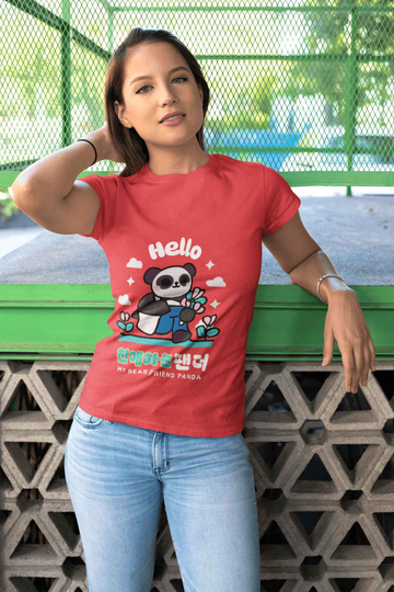 Baby Panda Women's Round Neck Half-Sleeve T-Shirt