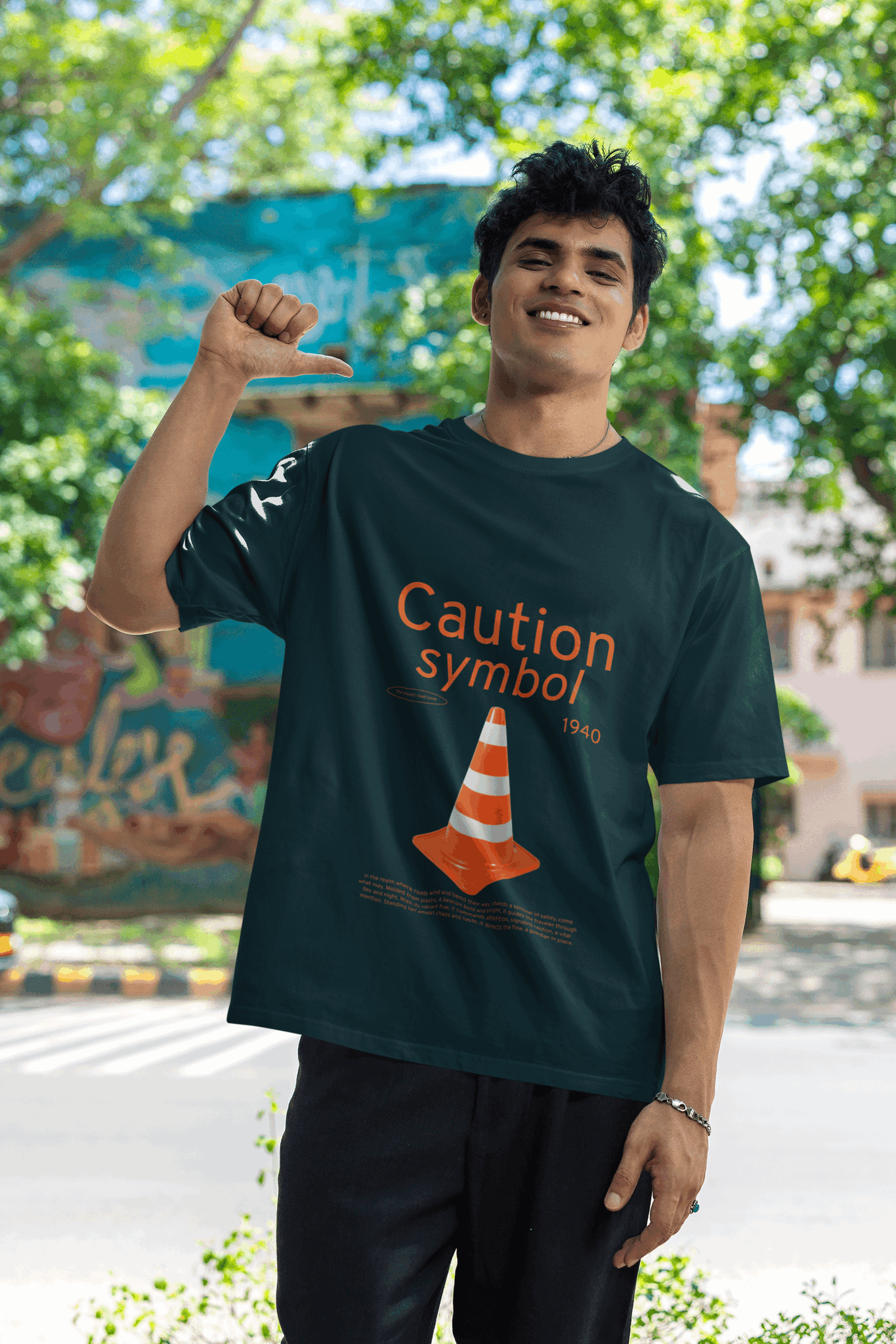 Caution Men's Round Neck Half Sleeve T-shirt - Lyssian
