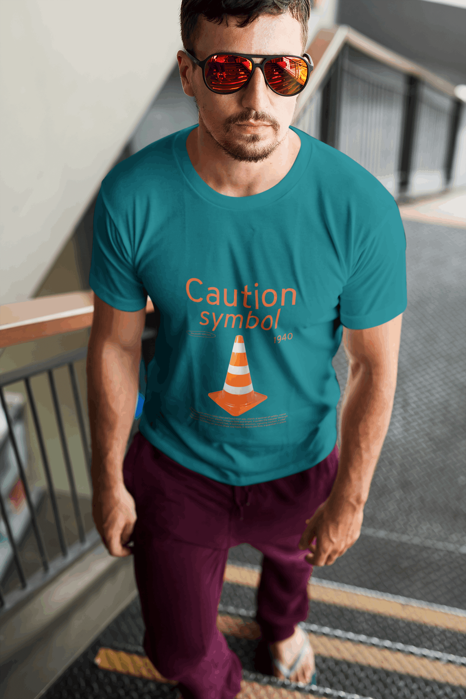 Caution Men's Round Neck Half Sleeve T-shirt - Lyssian