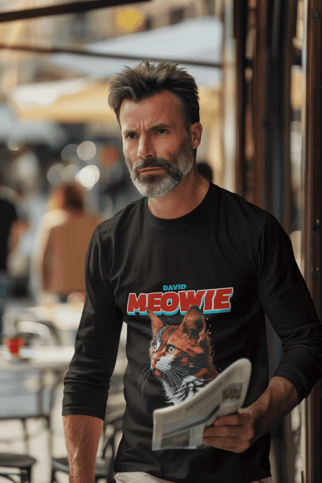 David Meowie Men's Round Neck Full Sleeve T-shirt - Lyssian