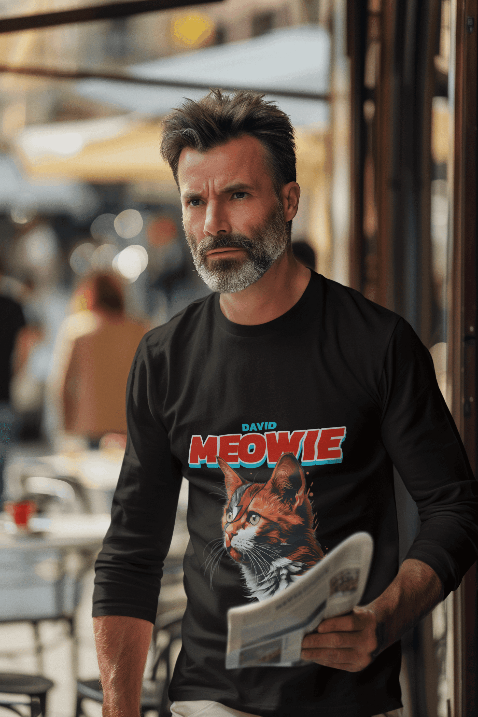 David Meowie Men's Round Neck Full Sleeve T-shirt - Lyssian