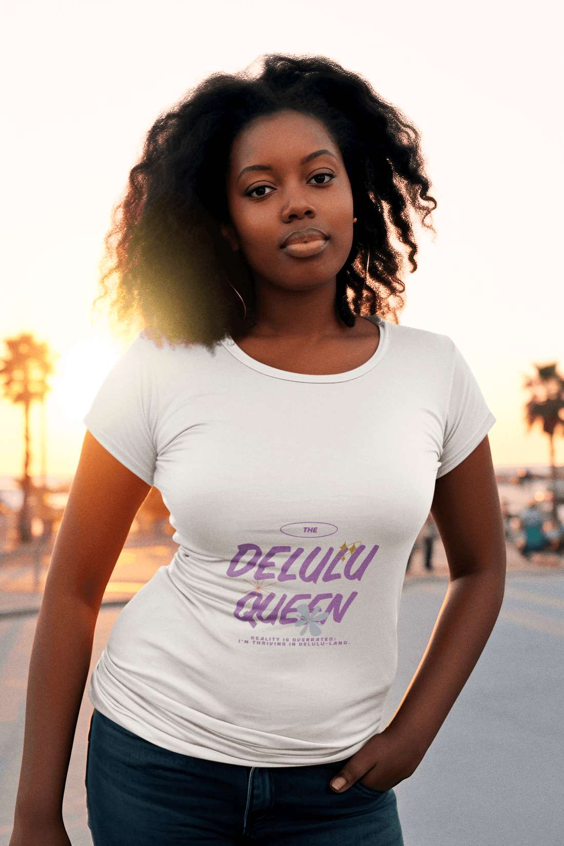 Delulu Queen Women's Round Neck Half Sleeve T-shirt - Lyssian