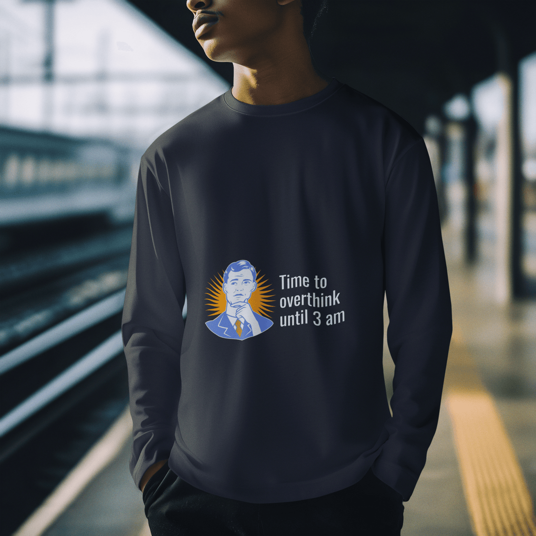 Overthink Male Round Neck Full Sleeve T-shirt - Lyssian