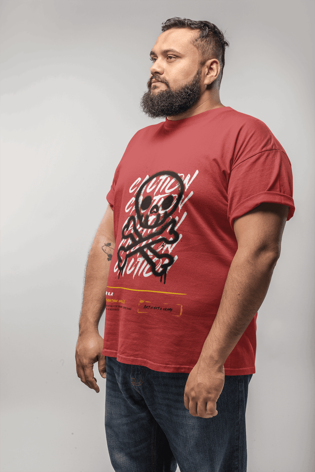 Caution Skull Men's Plus Size T-shirt - Lyssian