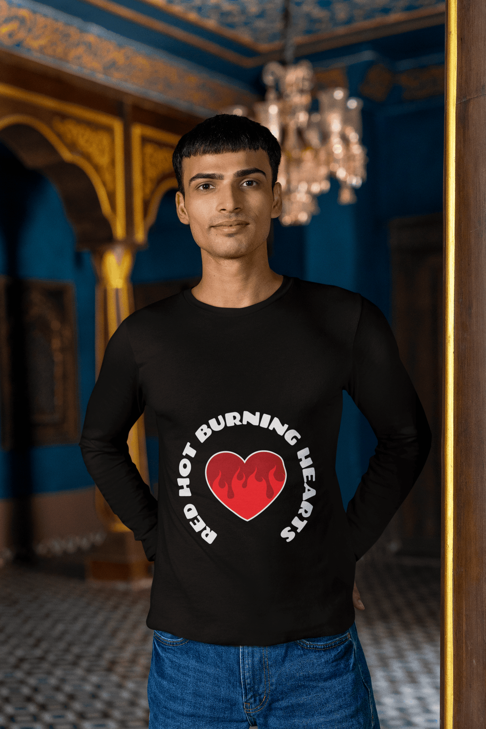 Burning Heart Men's Round Neck Full Sleeve T-shirt - Lyssian