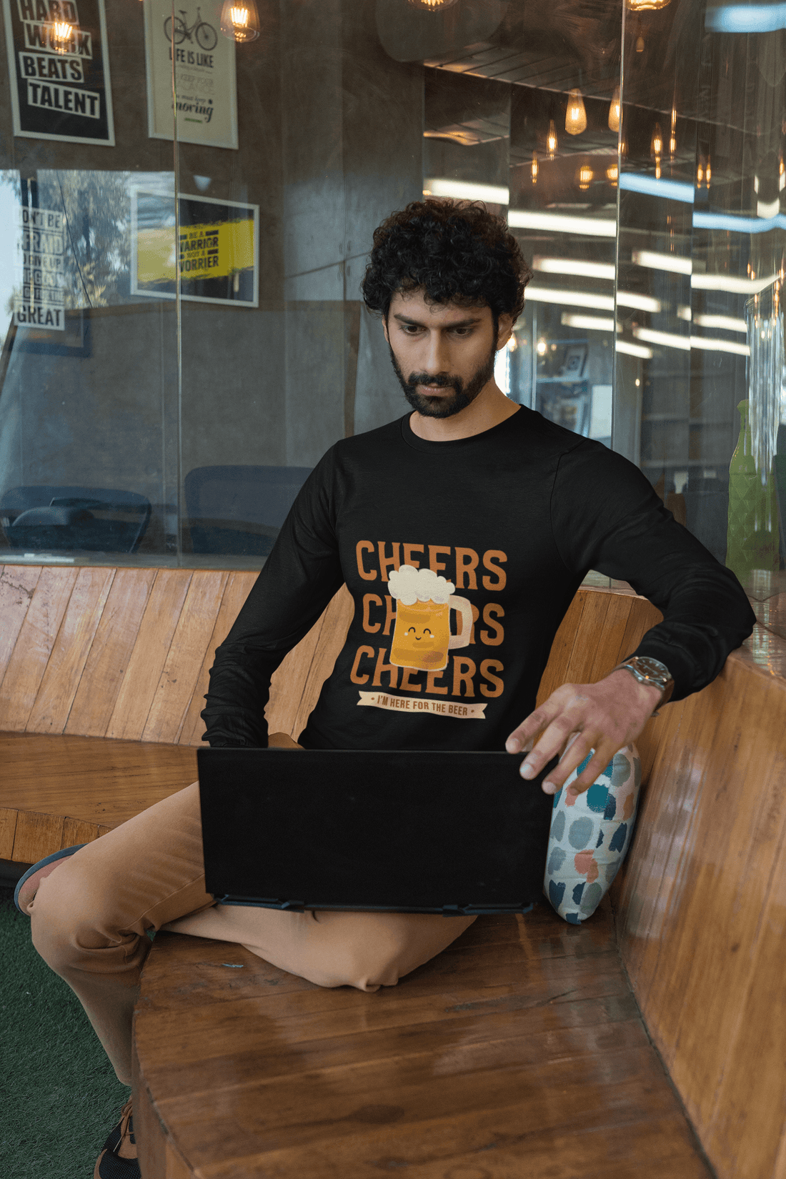 Happy Beer Male Round Neck Full Sleeve T-shirt - Lyssian