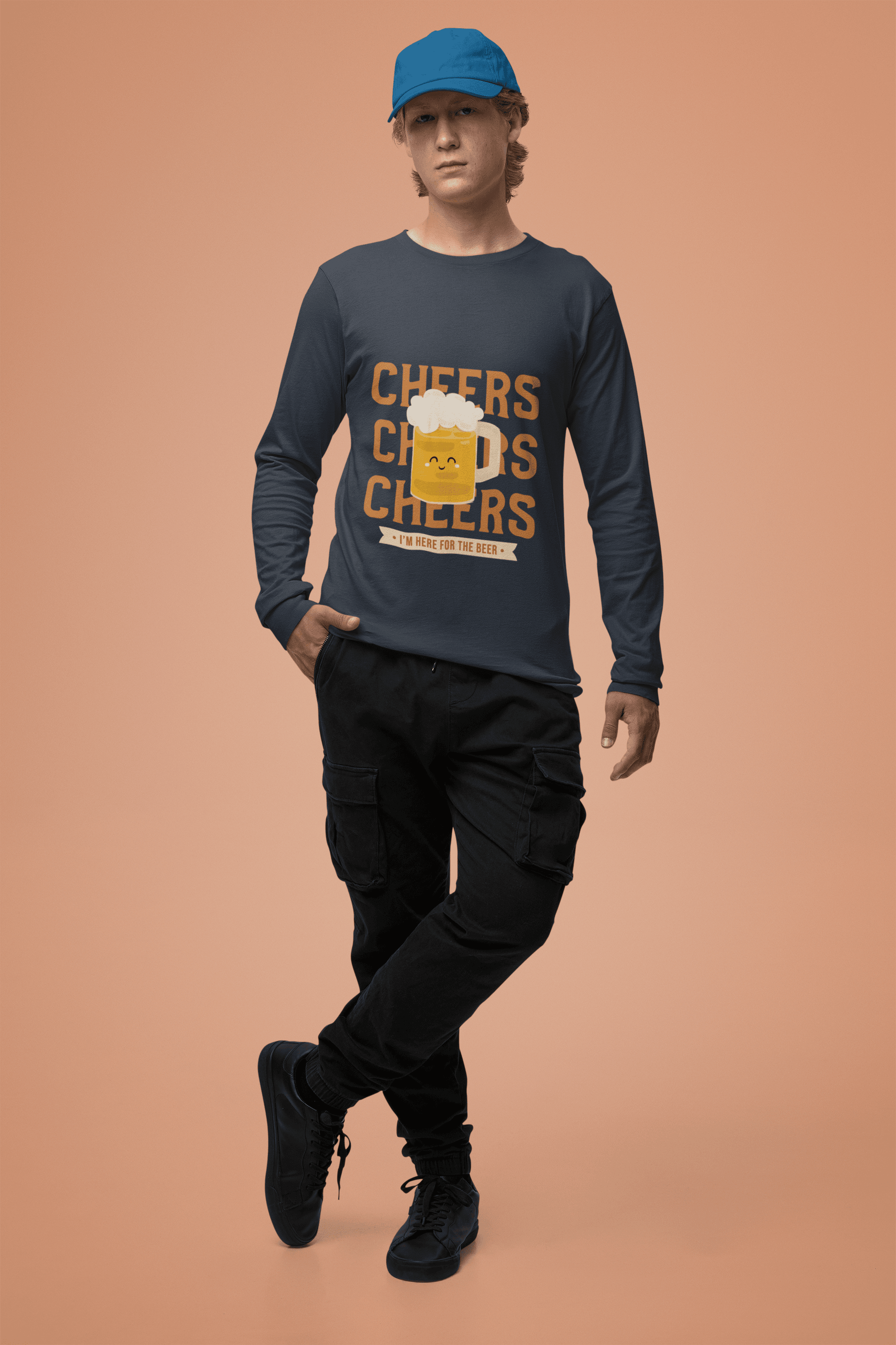 Happy Beer Male Round Neck Full Sleeve T-shirt - Lyssian