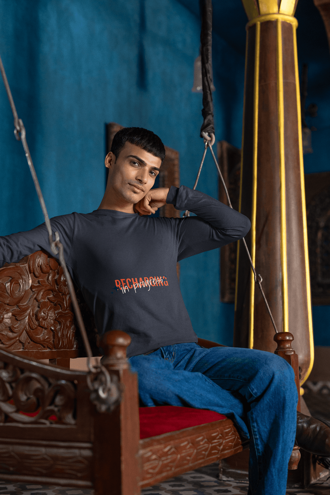 Recharging Male Round Neck Full Sleeve T-shirt - Lyssian
