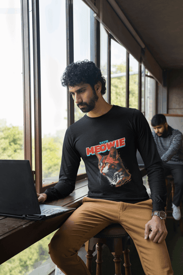 David Meowie Men's Round Neck Full Sleeve T-shirt - Lyssian