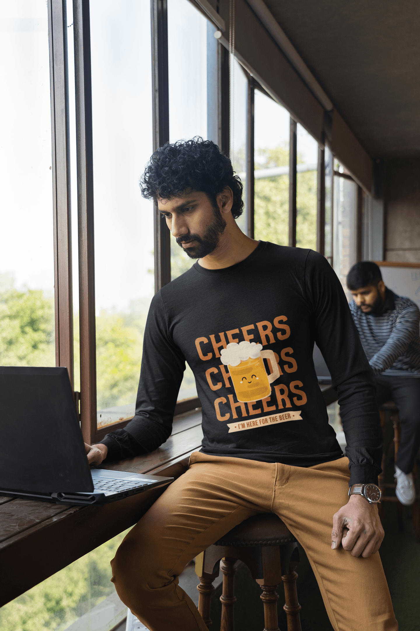 Happy Beer Male Round Neck Full Sleeve T-shirt - Lyssian