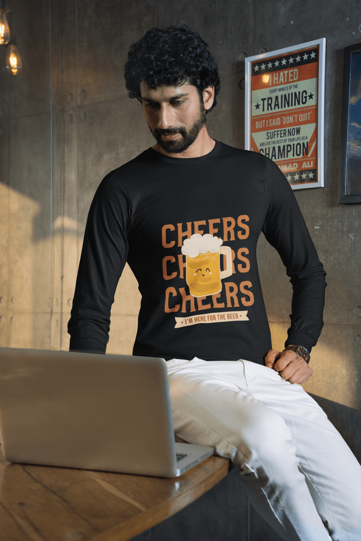 Happy Beer Male Round Neck Full Sleeve T-shirt - Lyssian