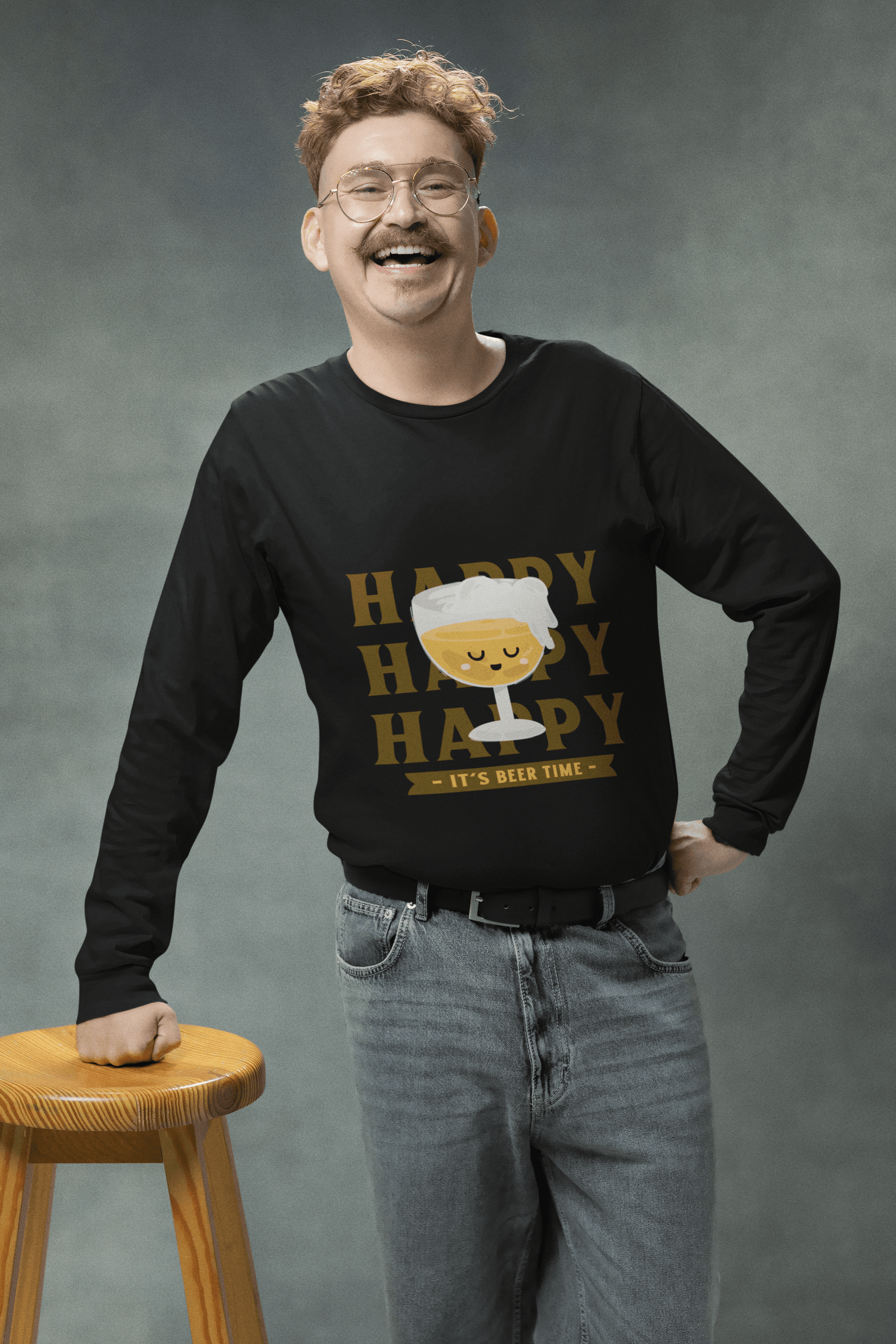 Beer Time Male Round Neck Full Sleeve T-shirt - Lyssian