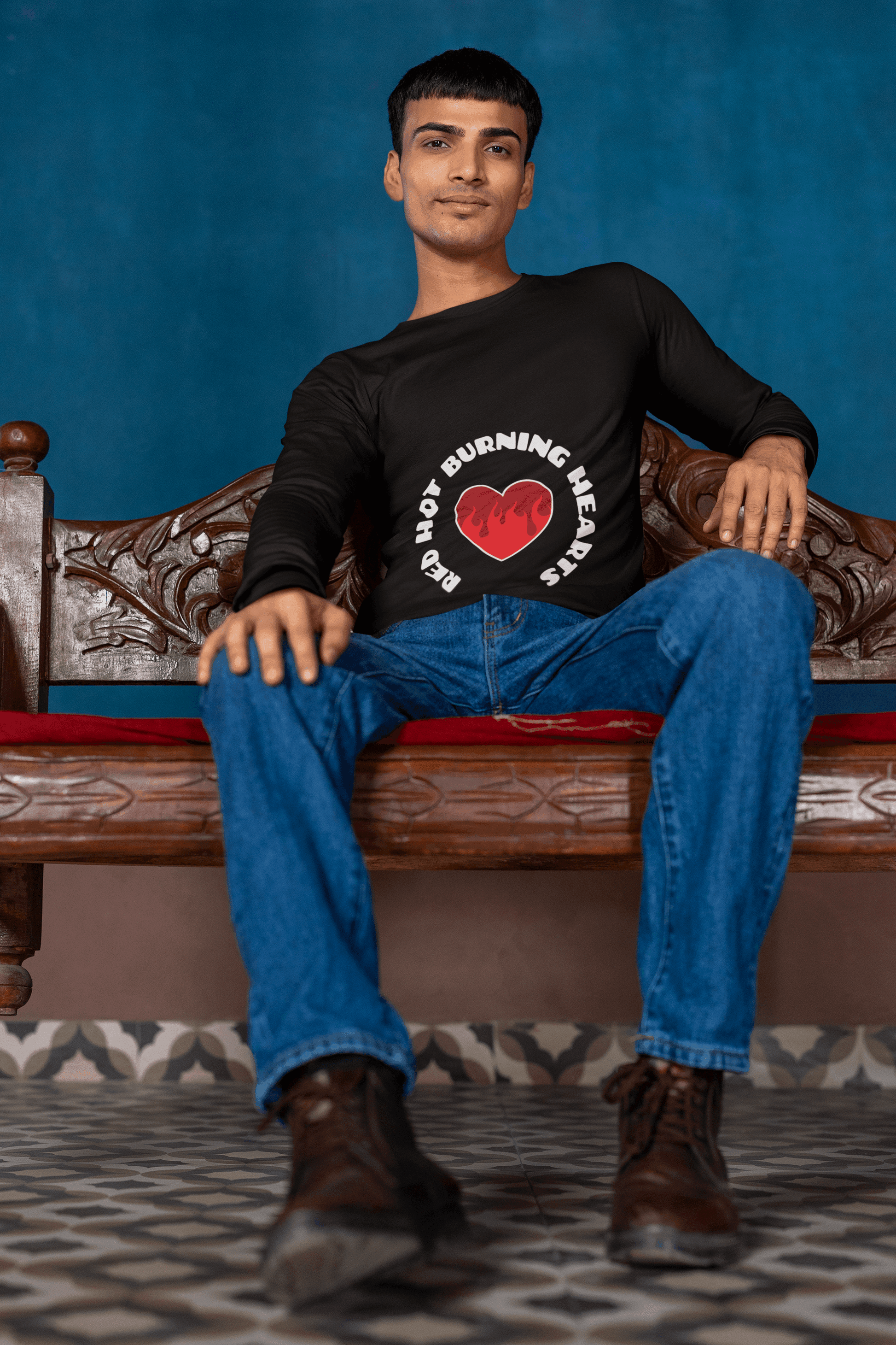 Burning Heart Men's Round Neck Full Sleeve T-shirt - Lyssian