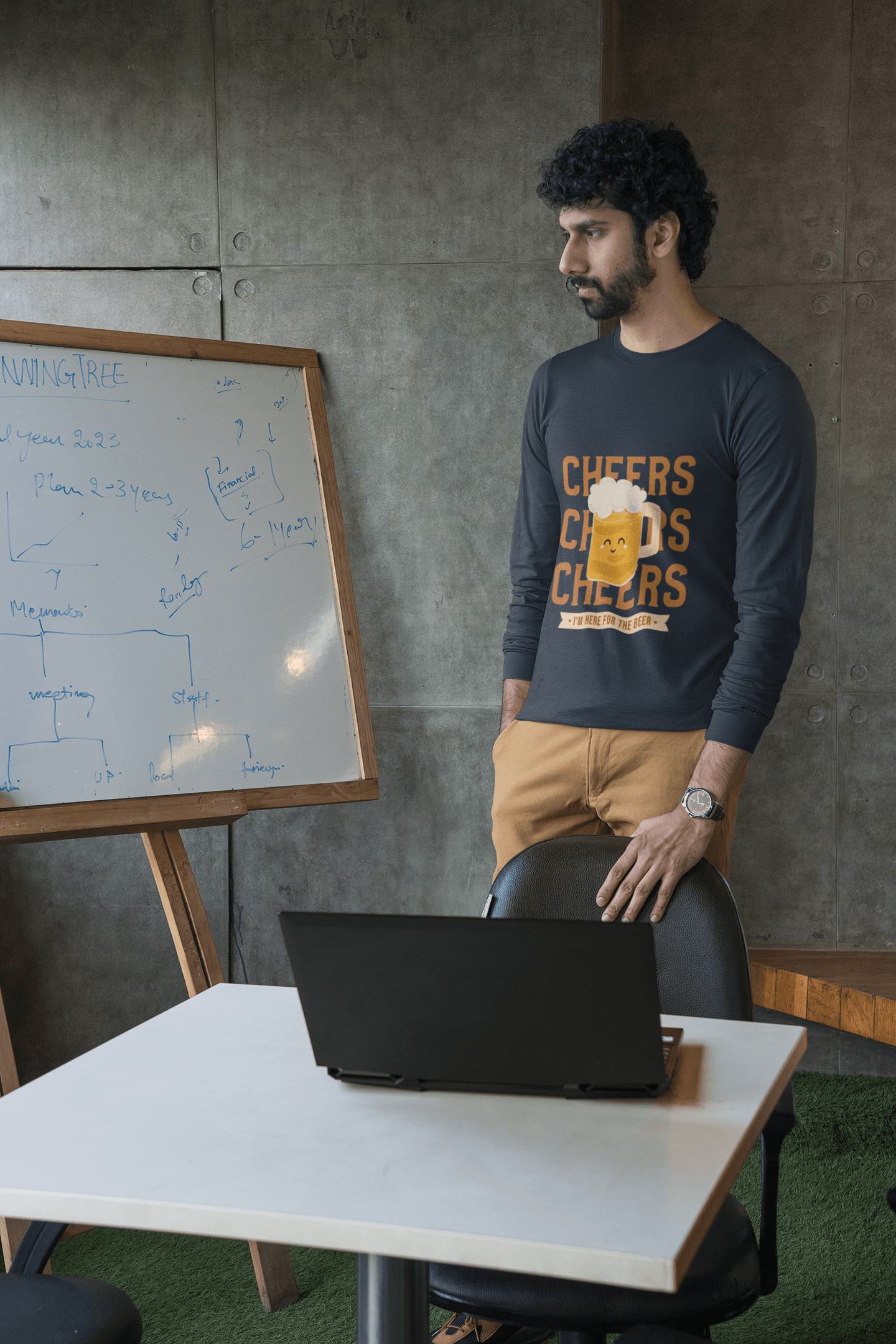 Happy Beer Male Round Neck Full Sleeve T-shirt - Lyssian