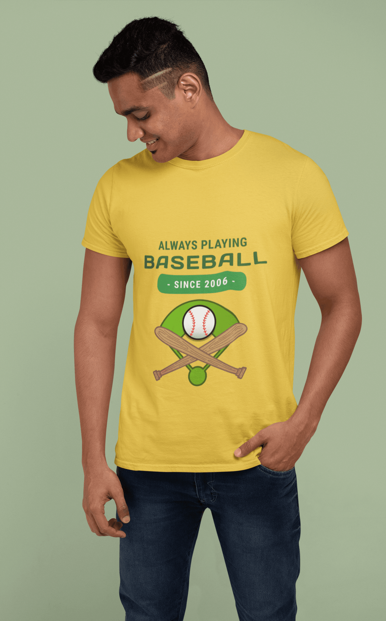 Baseball Male Round Neck Half Sleeve T-shirt - Lyssian