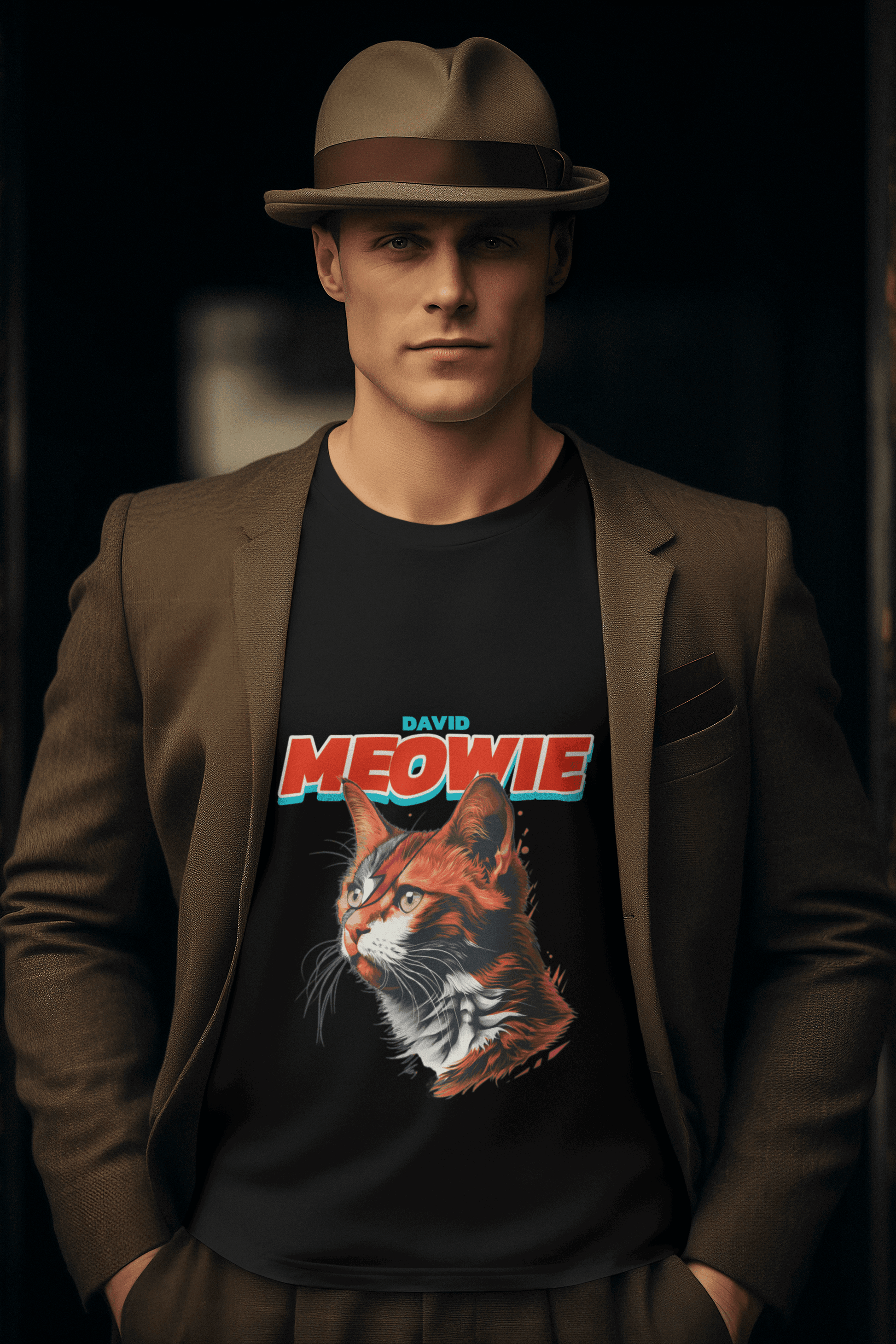 David Meowie Men's Round Neck Full Sleeve T-shirt - Lyssian