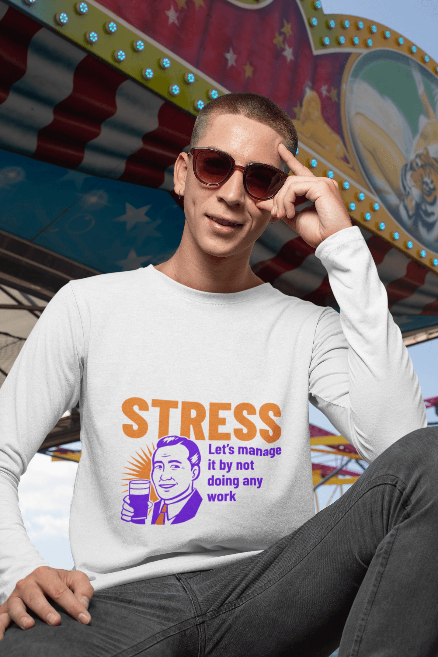 Stress Male Round Neck Full Sleeve T-shirt - Lyssian