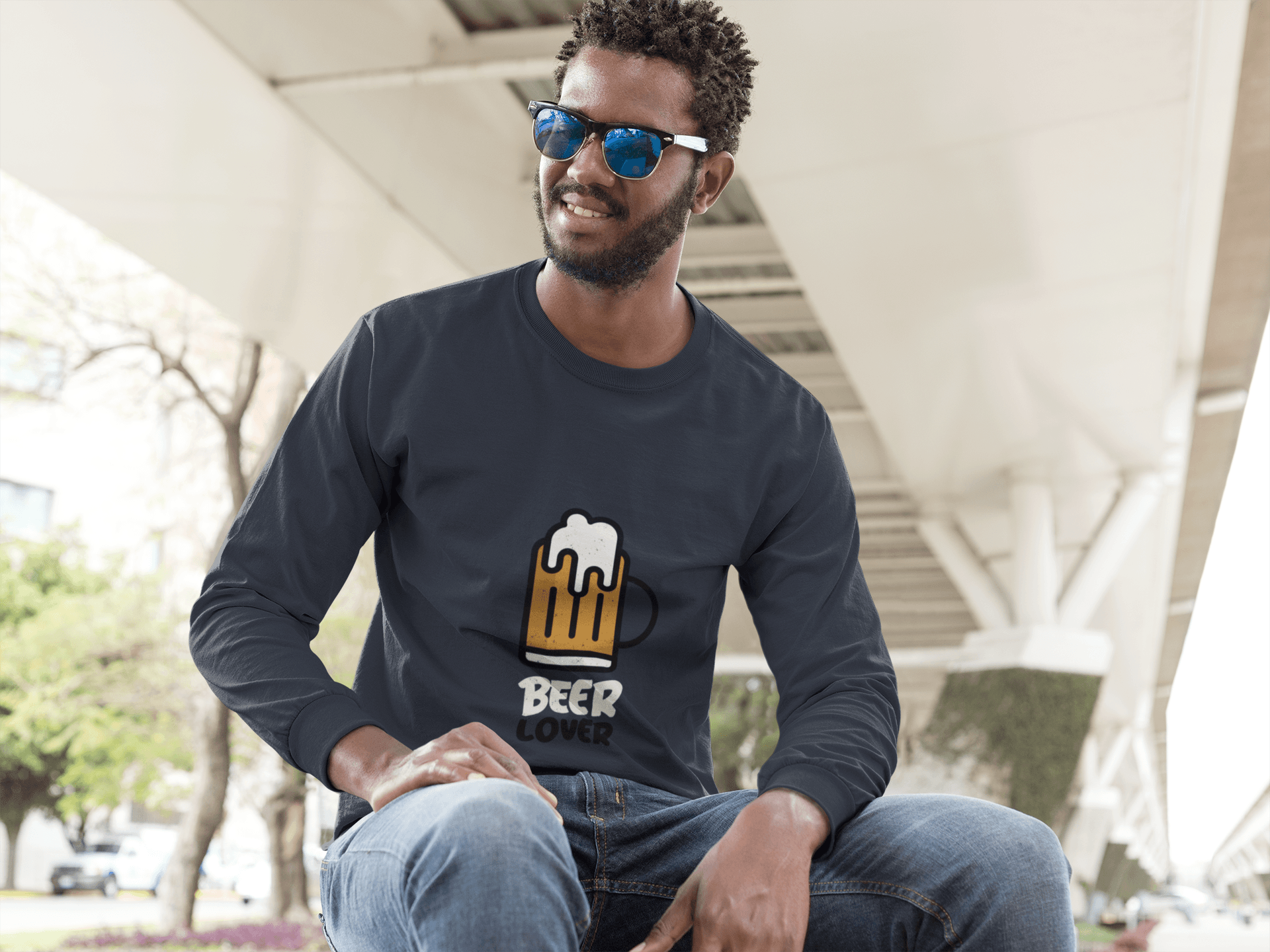Beer Lover Male Round Neck Full Sleeve T-shirt - Lyssian