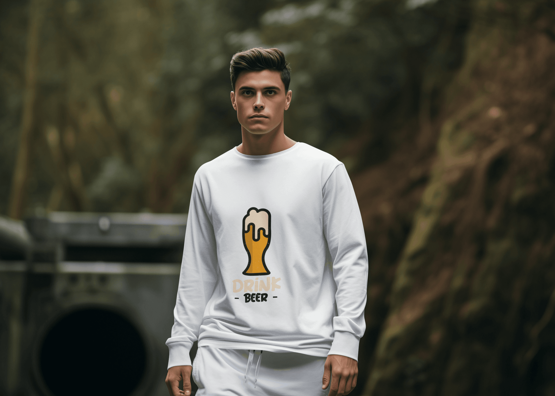 Drink Beer Male Round Neck Full Sleeve T-shirt - Lyssian