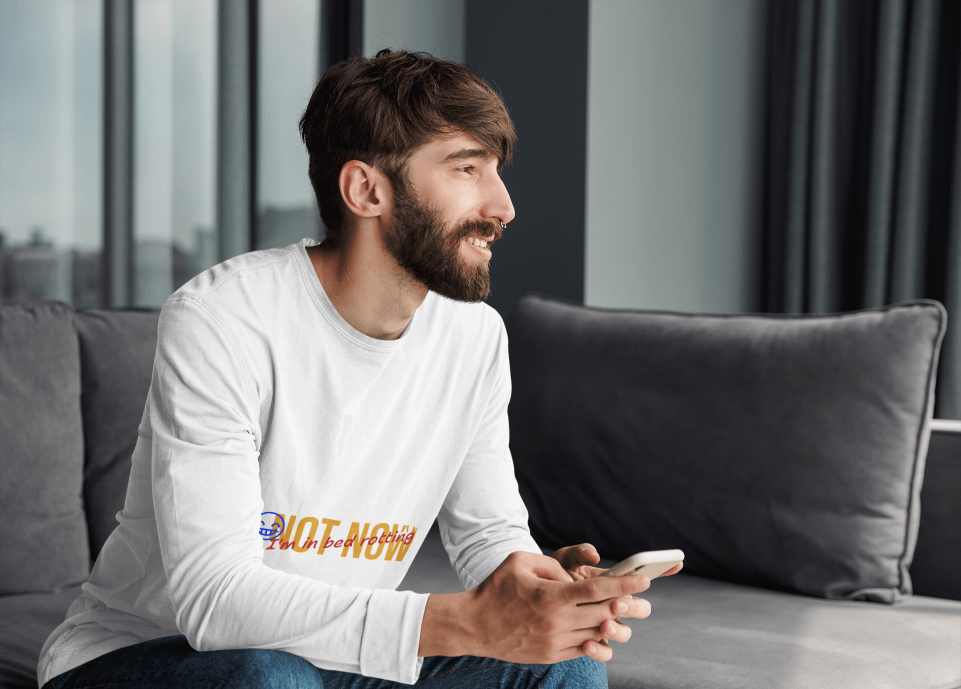 Not Now Male Round Neck Full Sleeve T-shirt - Lyssian