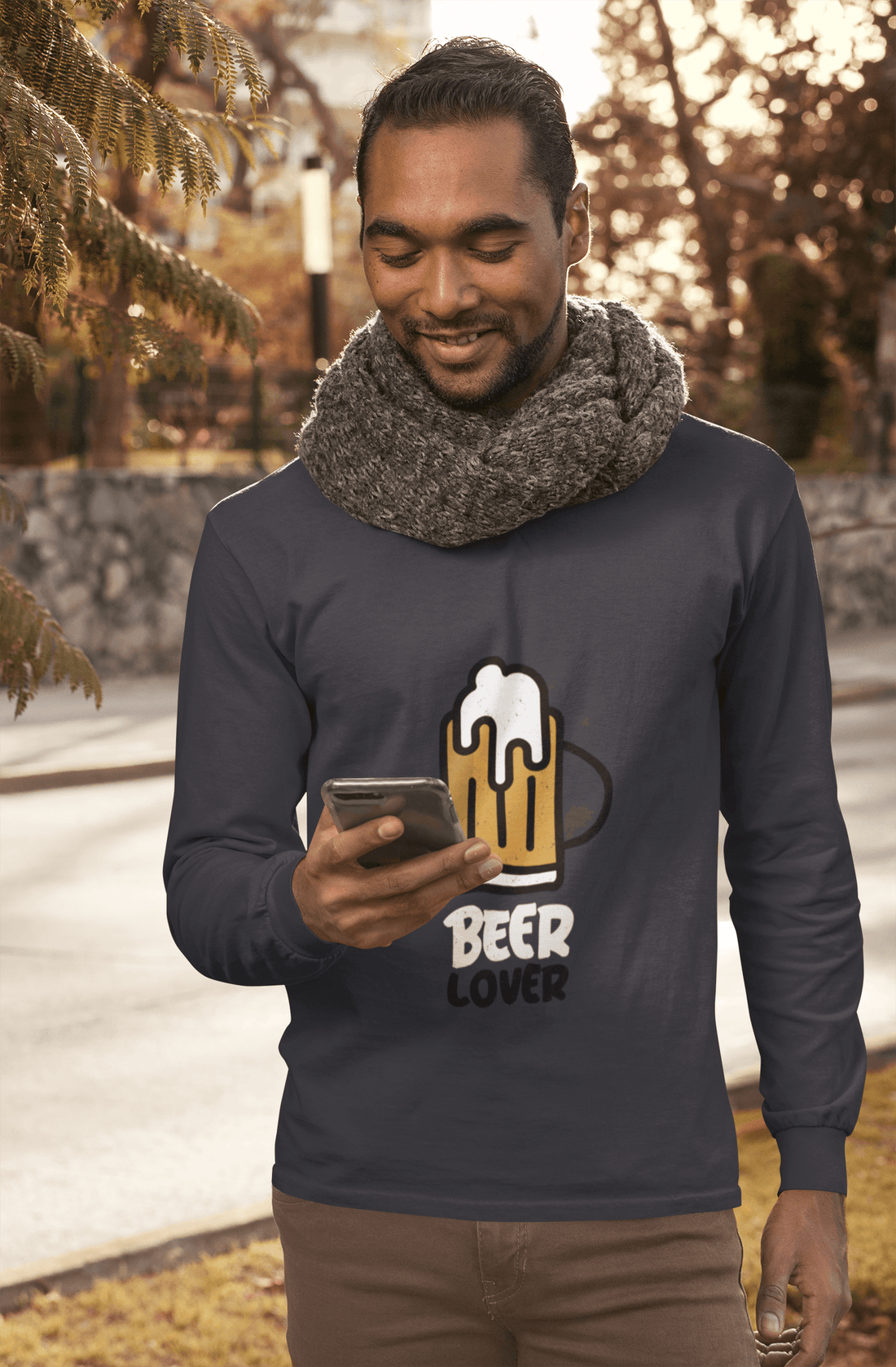 Beer Lover Male Round Neck Full Sleeve T-shirt - Lyssian