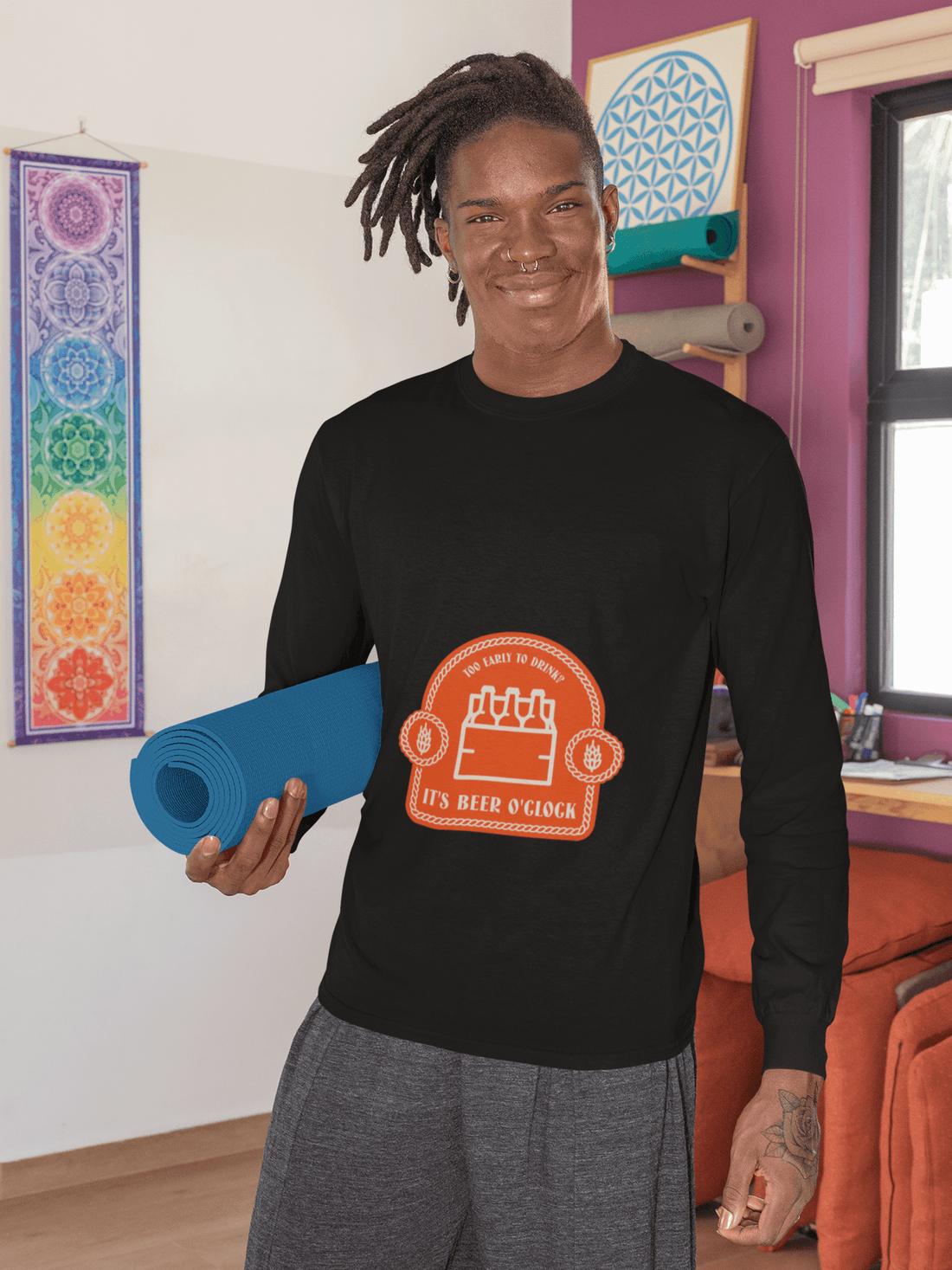 Beer O'clock Male Round Neck Full Sleeve T-shirt - Lyssian