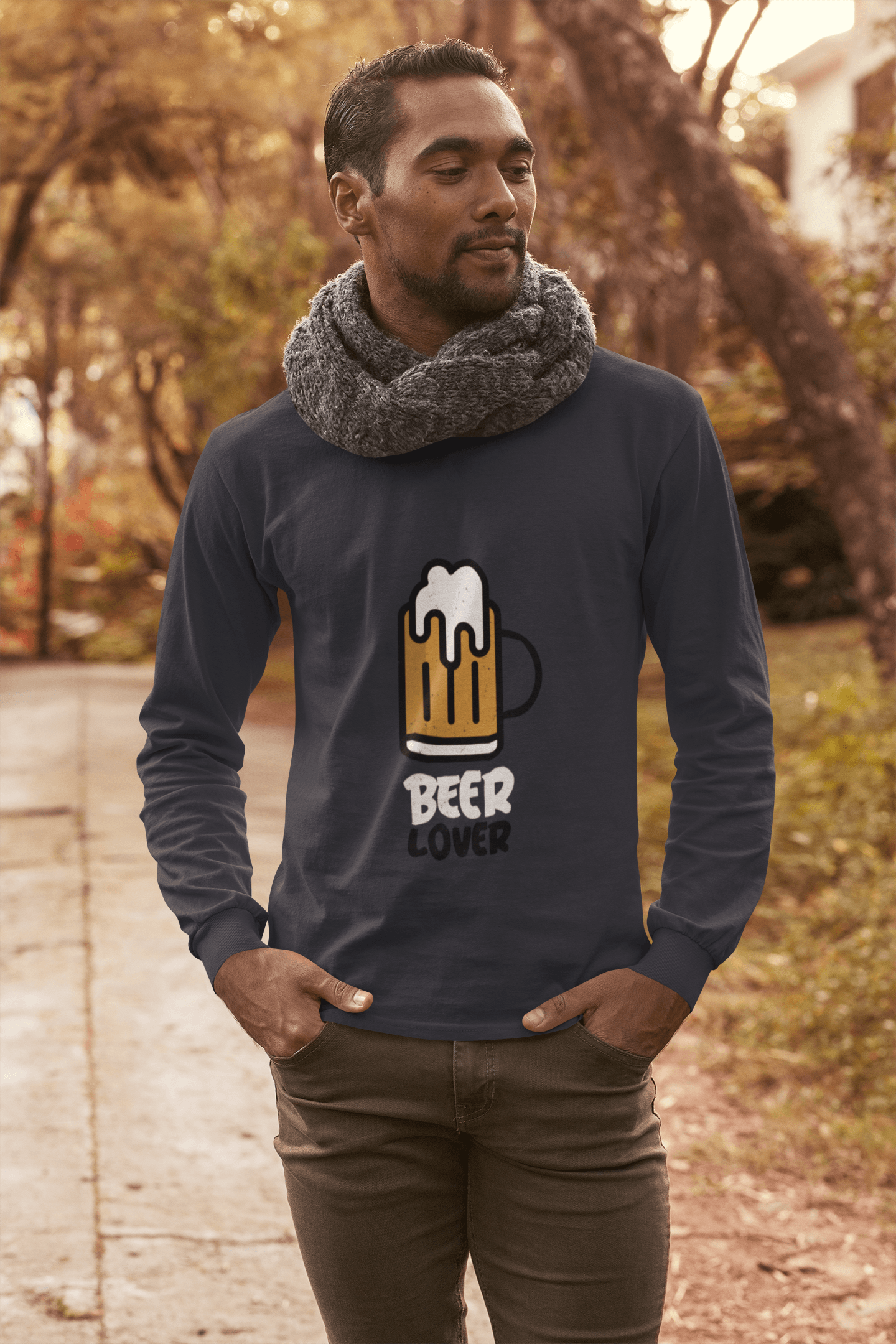 Beer Lover Male Round Neck Full Sleeve T-shirt - Lyssian