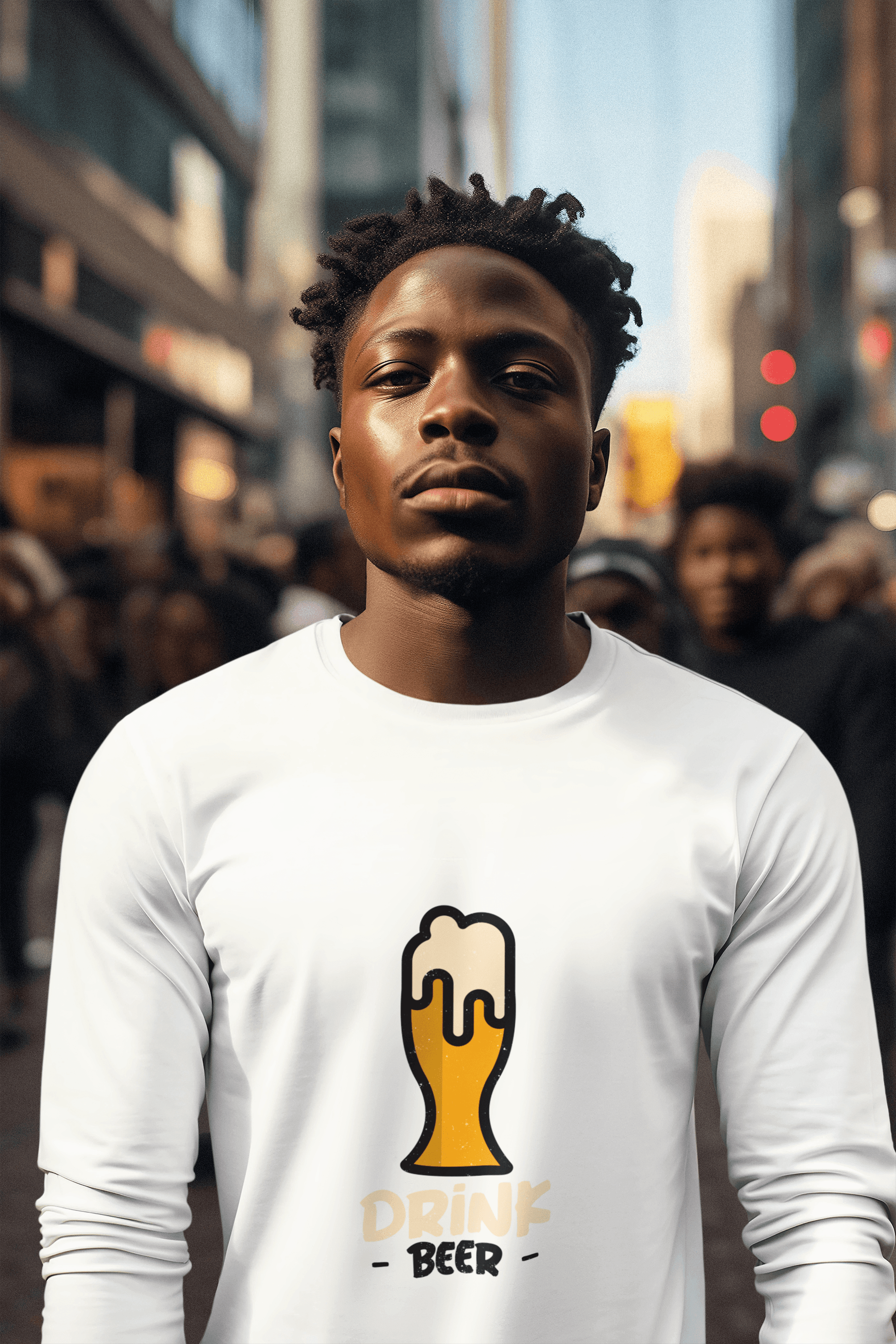 Drink Beer Male Round Neck Full Sleeve T-shirt - Lyssian