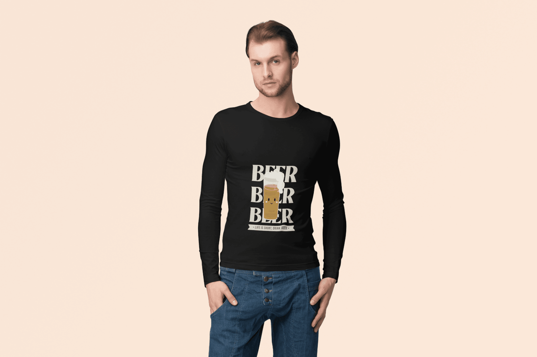 Short Life, Beer = Wife Male Round Neck Full Sleeve T-shirt - Lyssian
