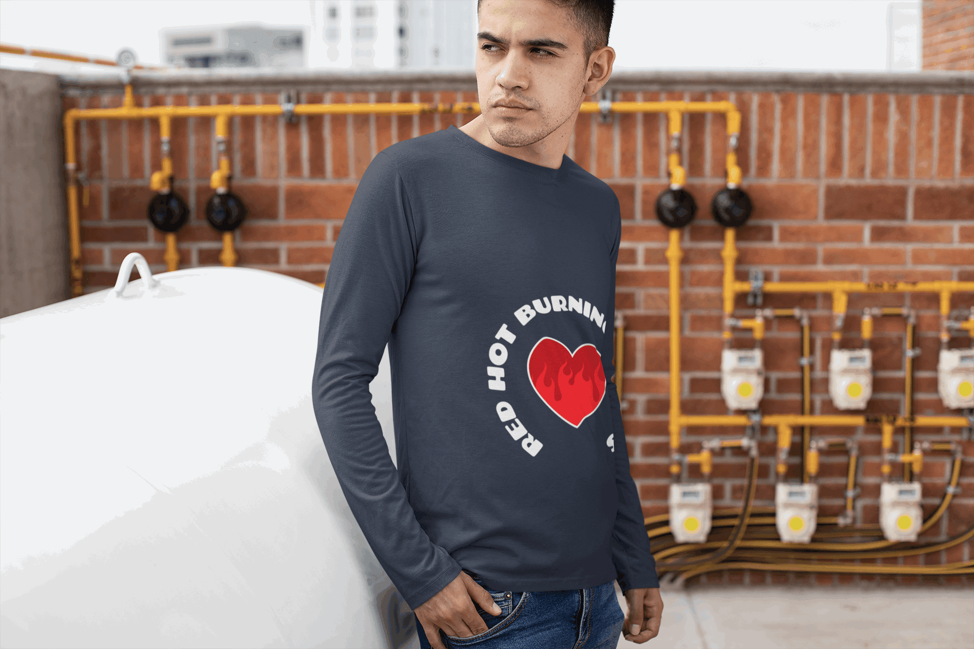 Burning Heart Men's Round Neck Full Sleeve T-shirt - Lyssian