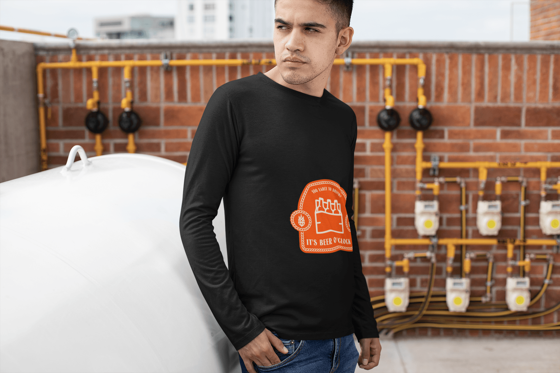 Beer O'clock Male Round Neck Full Sleeve T-shirt - Lyssian