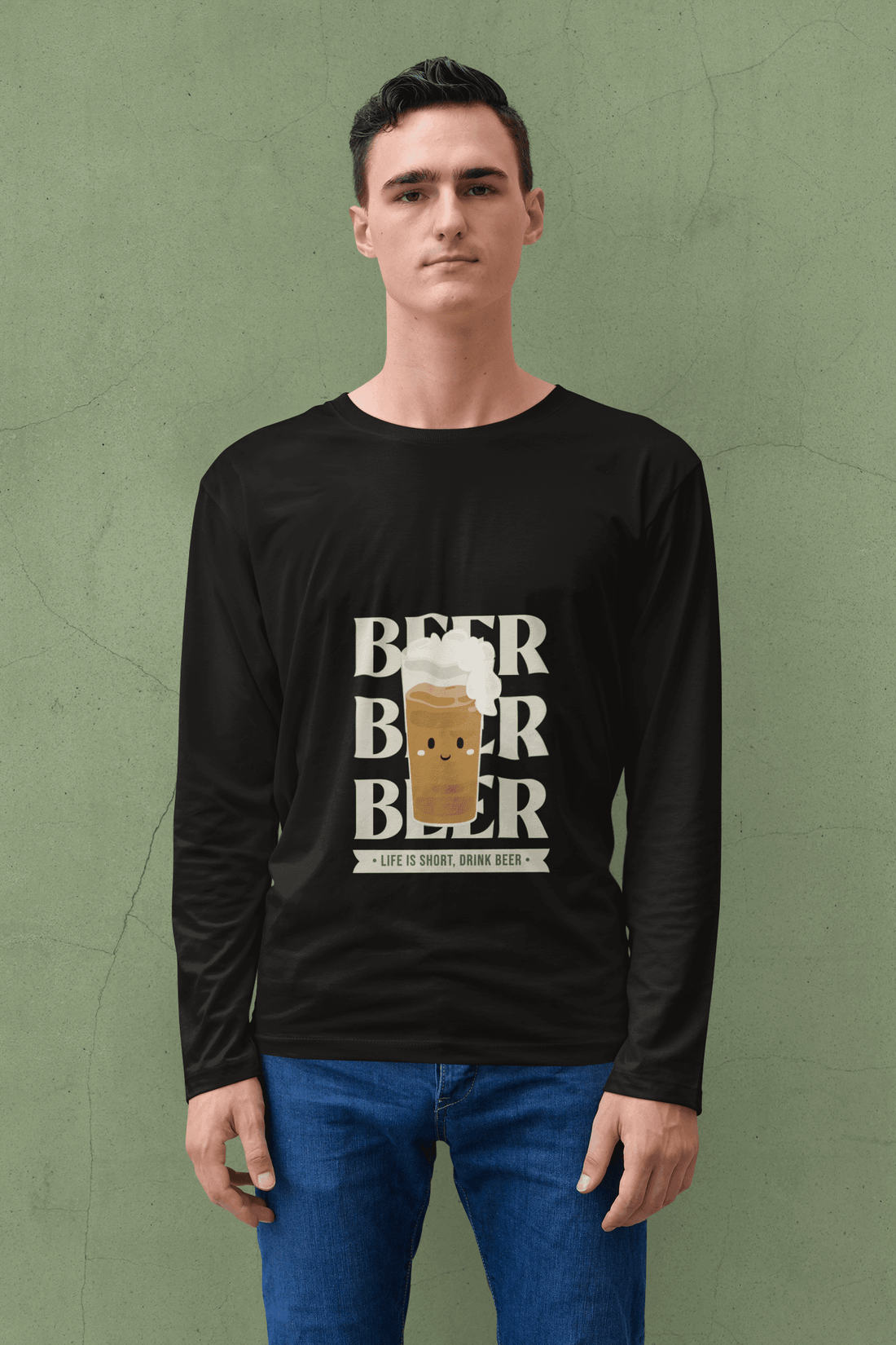 Short Life, Beer = Wife Male Round Neck Full Sleeve T-shirt - Lyssian