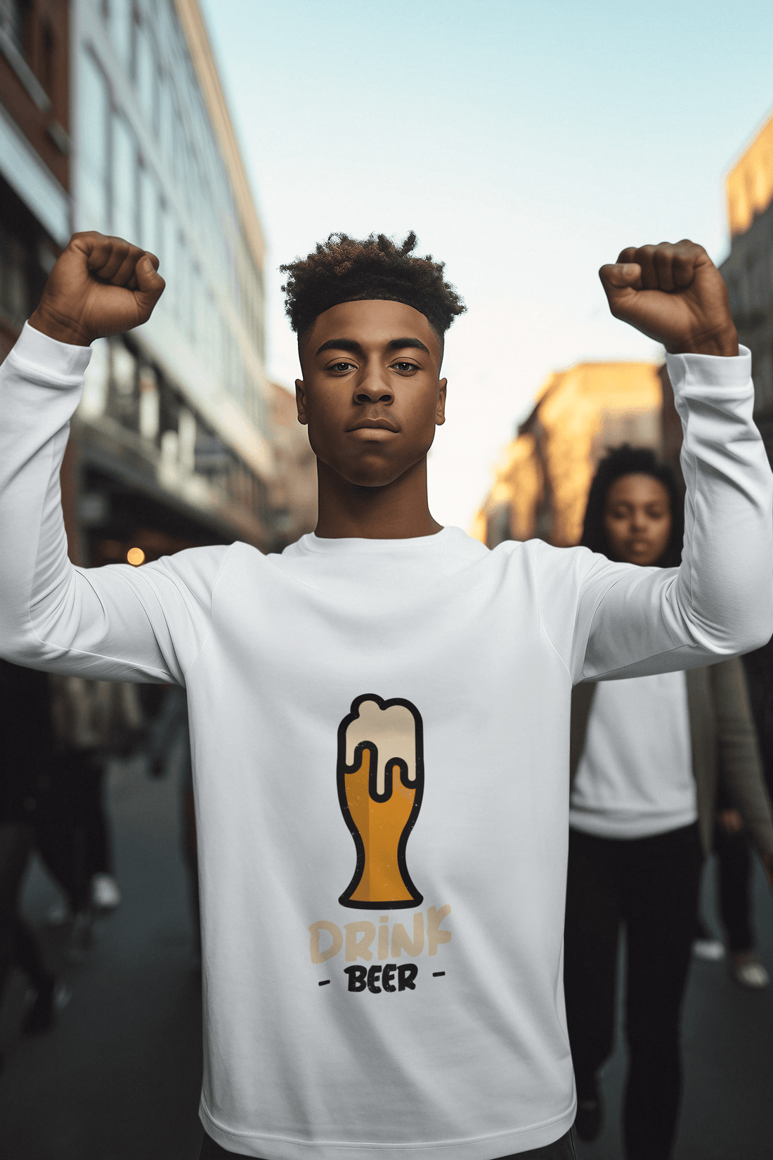 Drink Beer Male Round Neck Full Sleeve T-shirt - Lyssian