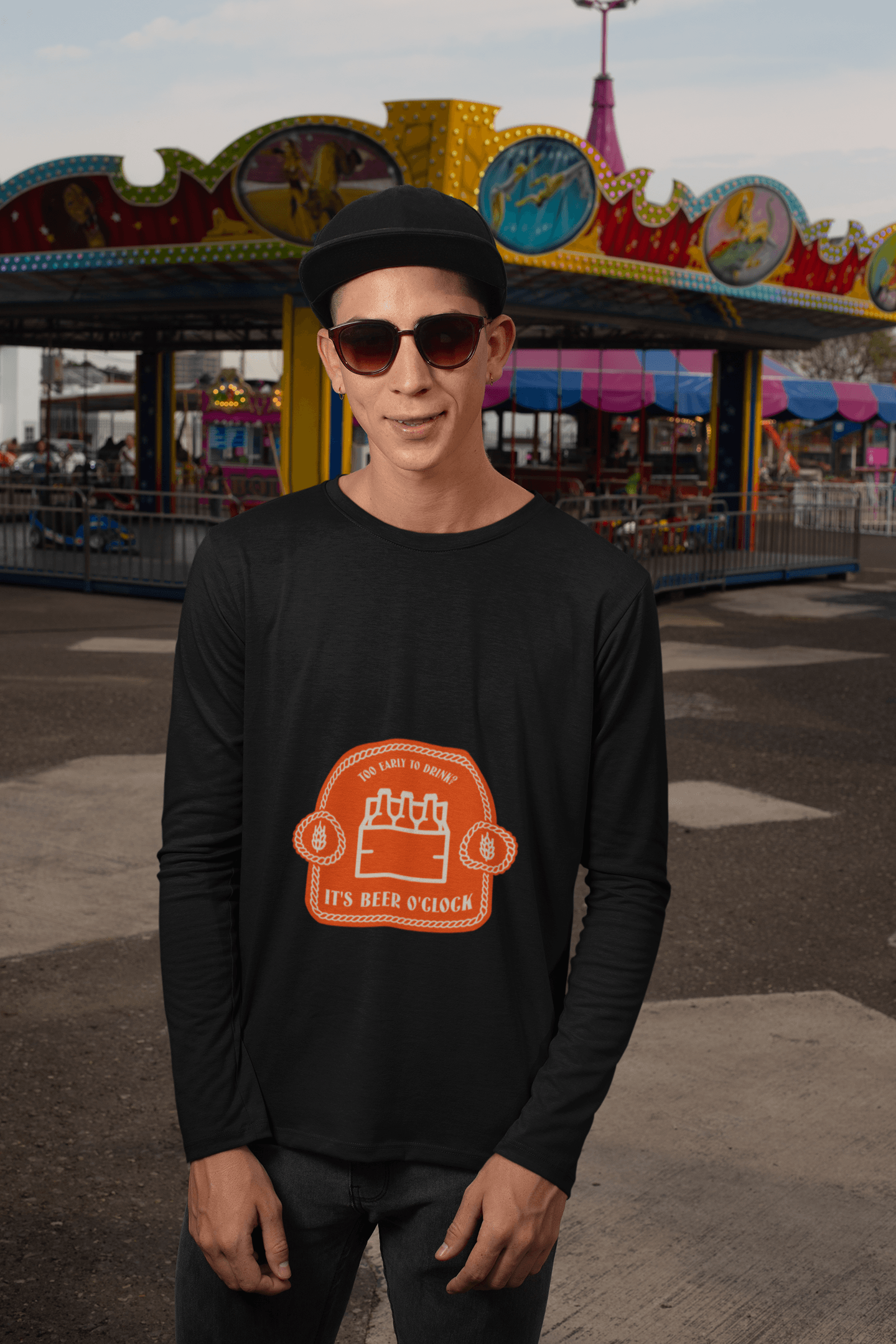 Beer O'clock Male Round Neck Full Sleeve T-shirt - Lyssian