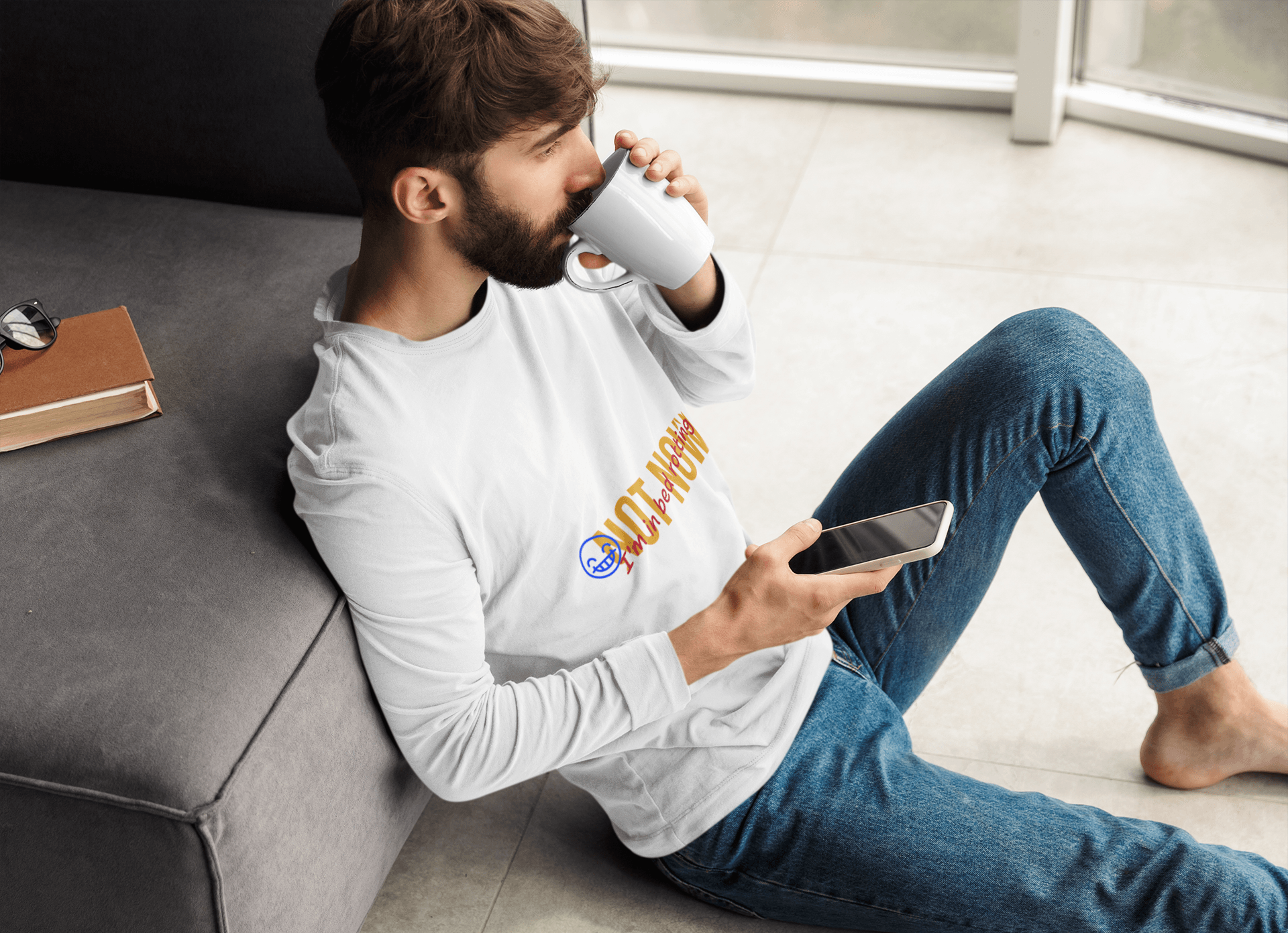 Not Now Male Round Neck Full Sleeve T-shirt - Lyssian
