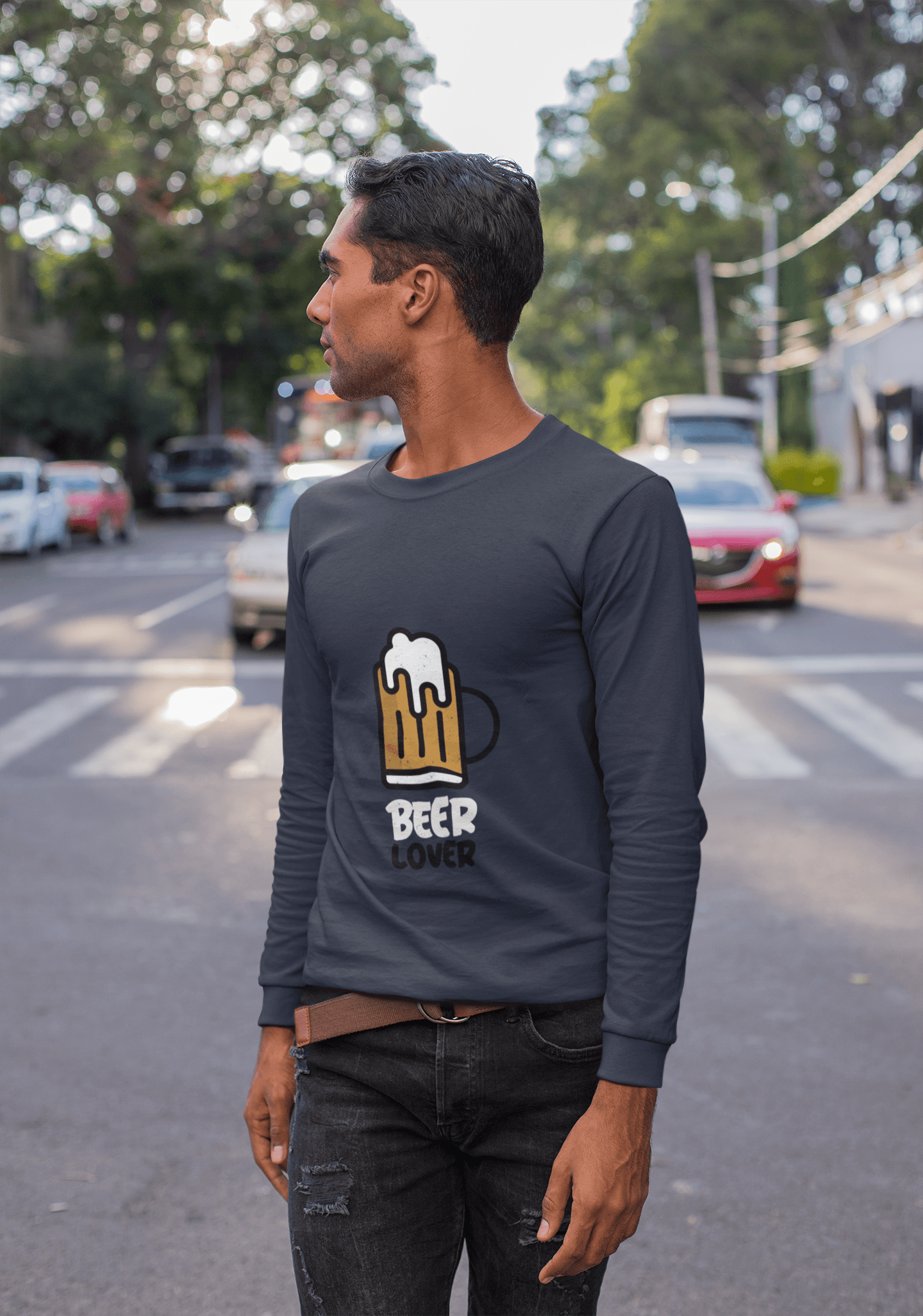 Beer Lover Male Round Neck Full Sleeve T-shirt - Lyssian