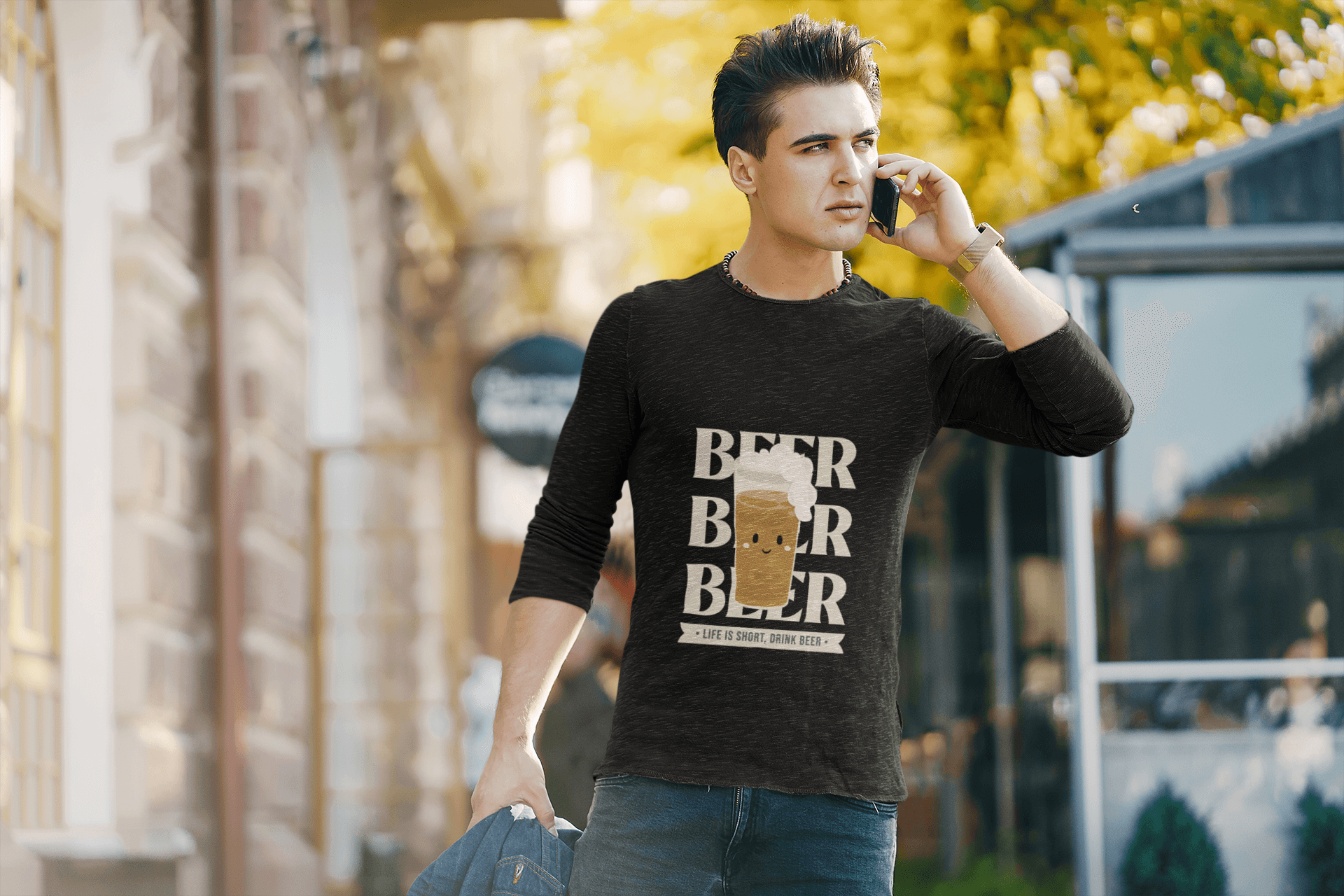 Short Life, Beer = Wife Male Round Neck Full Sleeve T-shirt - Lyssian