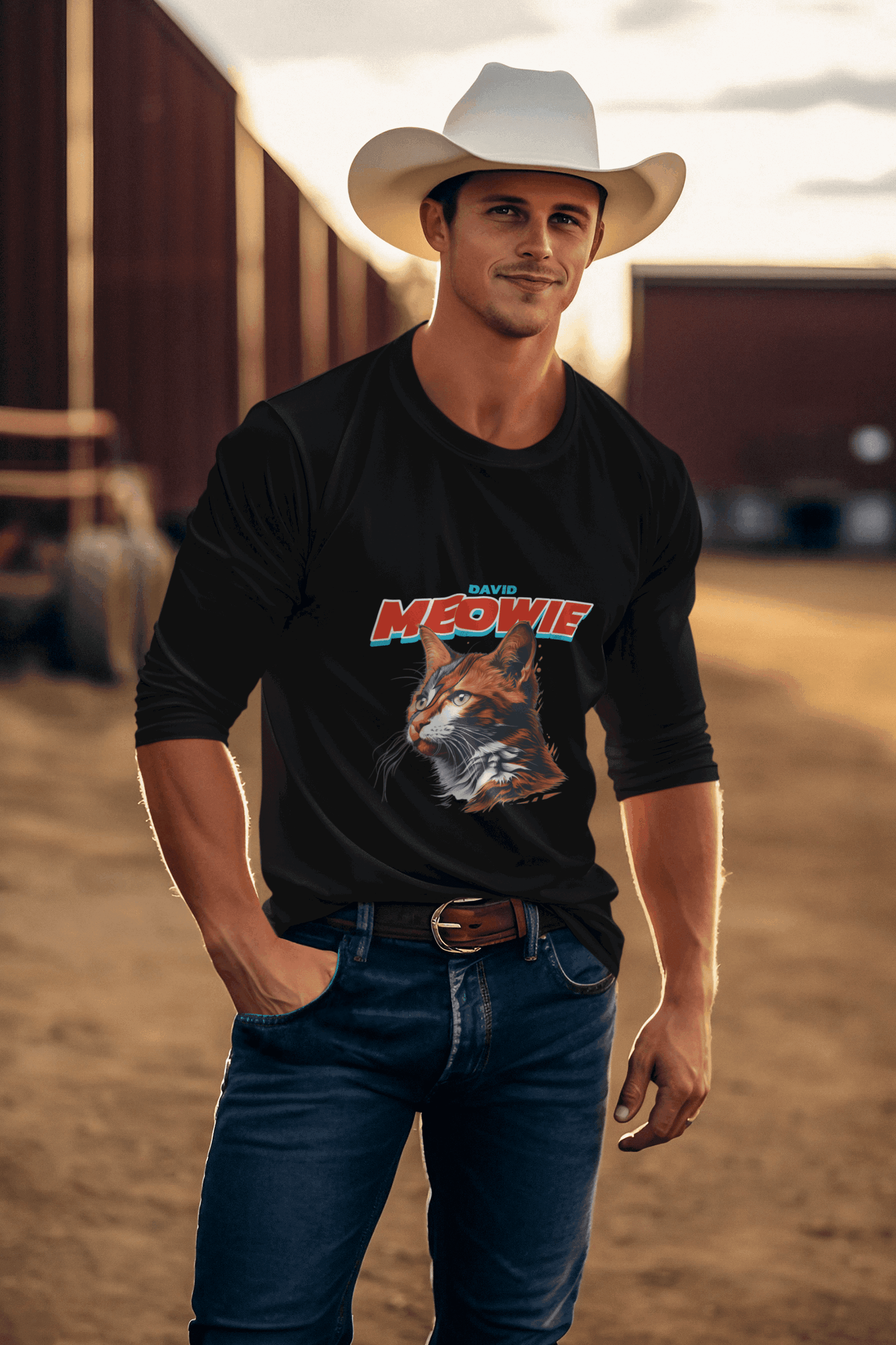 David Meowie Men's Round Neck Full Sleeve T-shirt - Lyssian