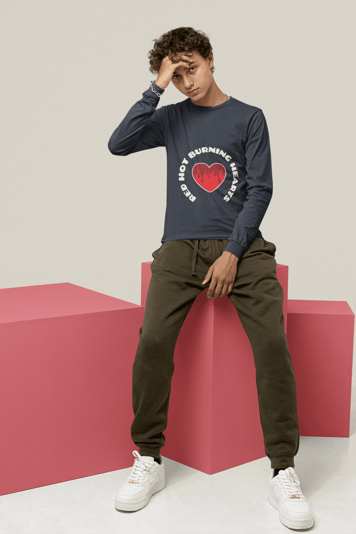 Burning Heart Men's Round Neck Full Sleeve T-shirt - Lyssian