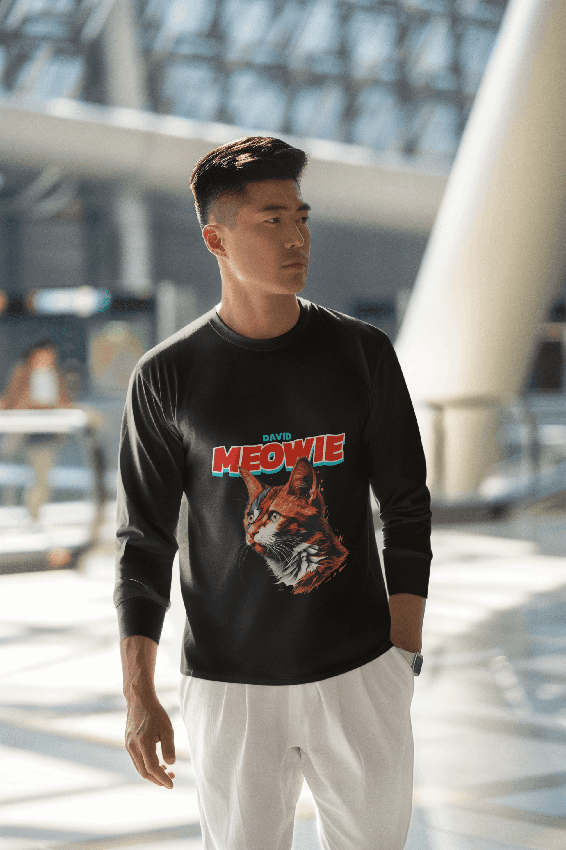 David Meowie Men's Round Neck Full Sleeve T-shirt - Lyssian