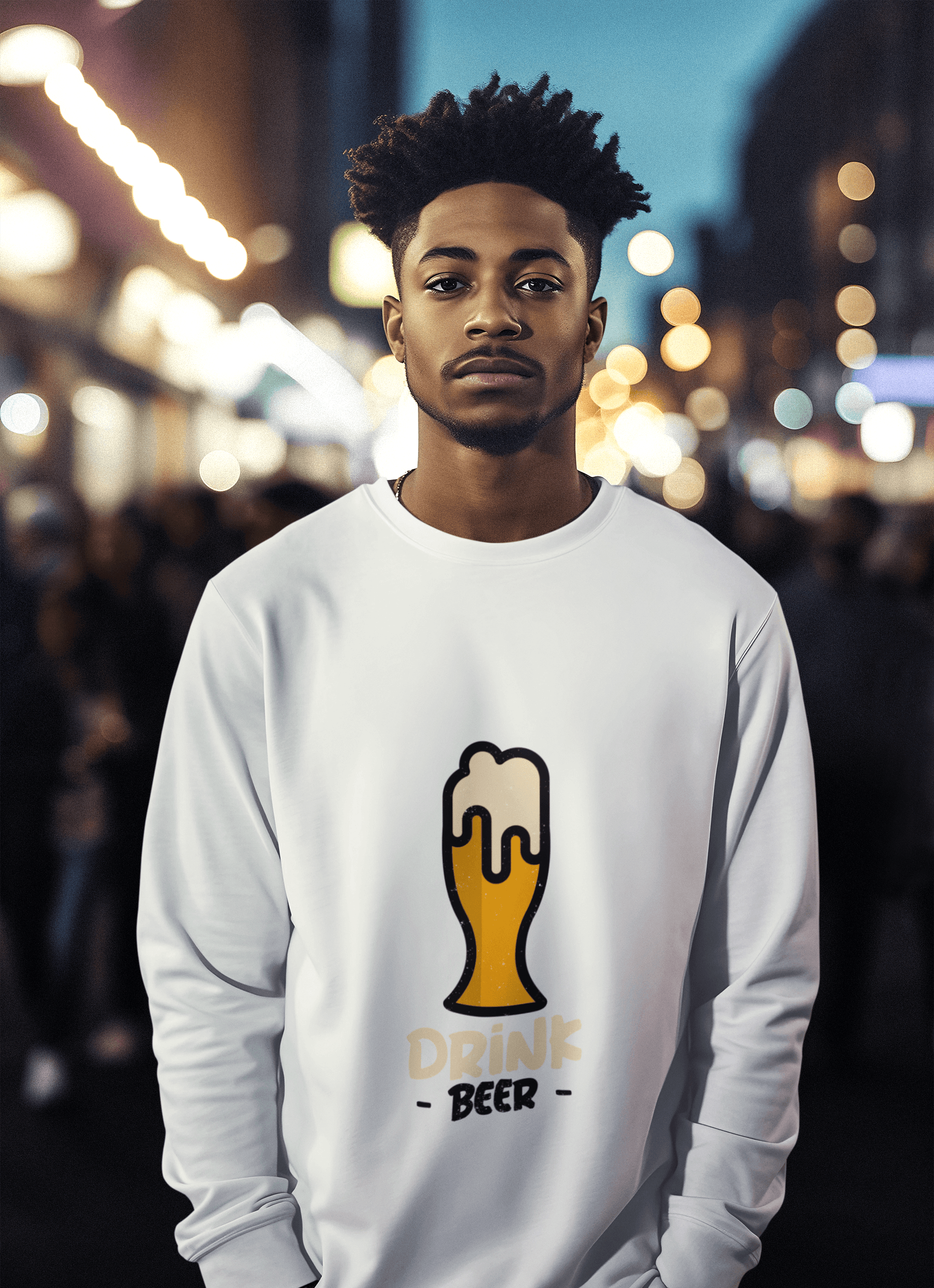 Drink Beer Male Round Neck Full Sleeve T-shirt - Lyssian