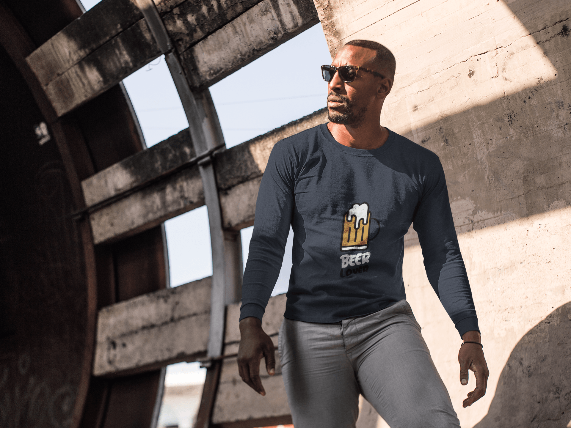 Beer Lover Male Round Neck Full Sleeve T-shirt - Lyssian