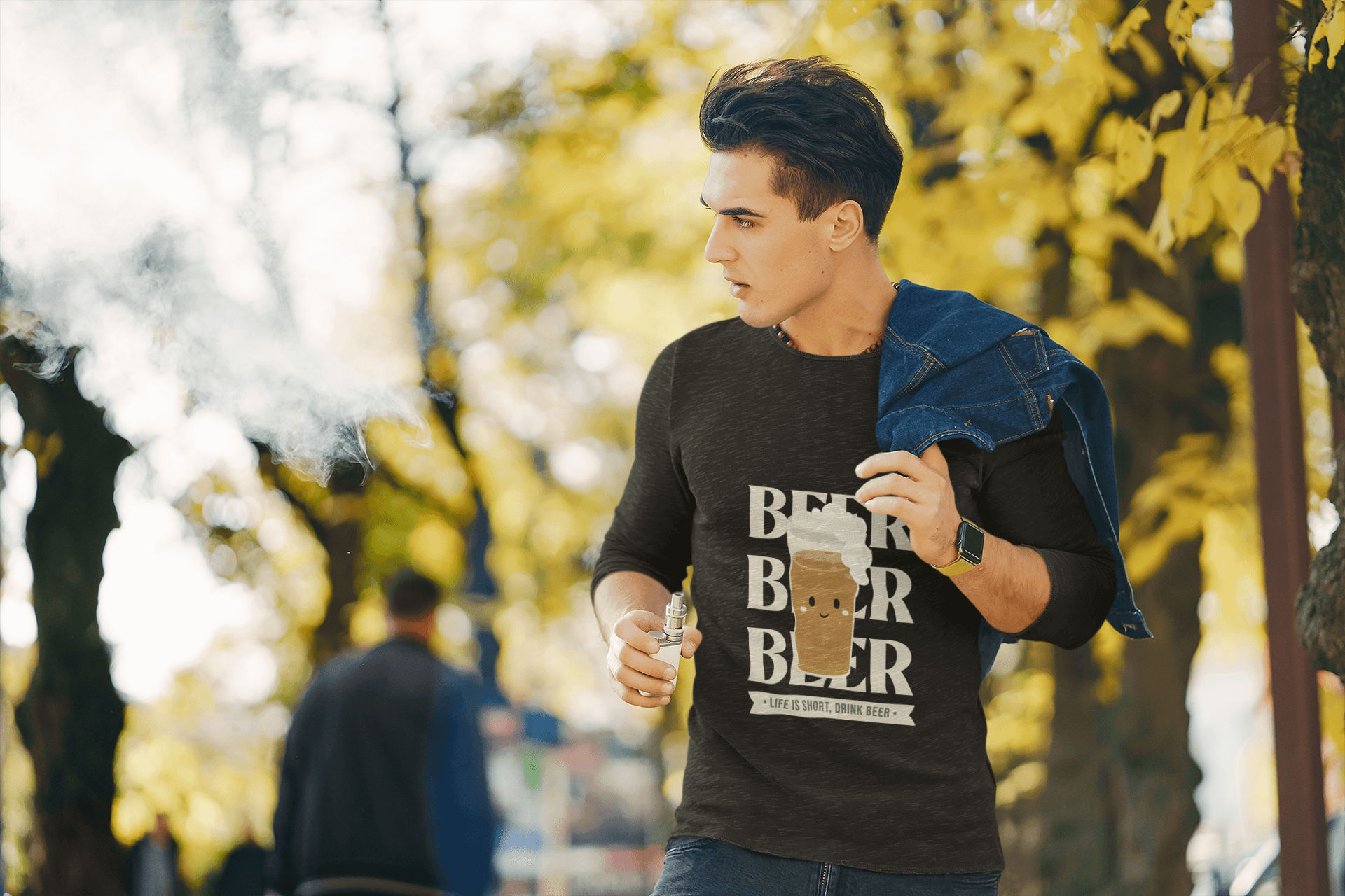 Short Life, Beer = Wife Male Round Neck Full Sleeve T-shirt - Lyssian