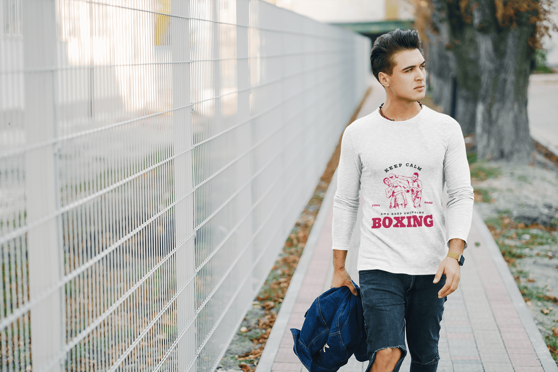 Boxing Male Round Neck Full Sleeve T-shirt - Lyssian